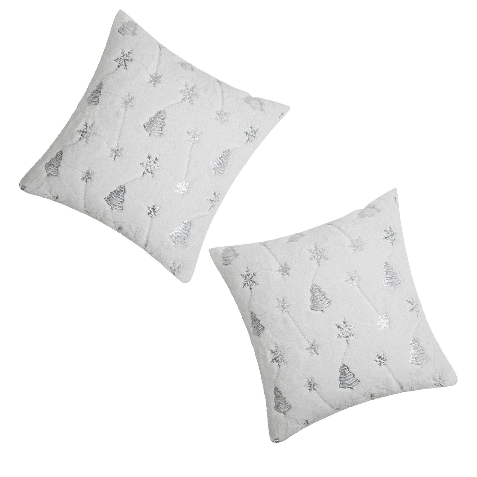BTTO Kissenhüllen Kissenbezüge Weihnachten Baum und Schneeflocke Sofakissen, (2 Stück), Pailletten Plüsch-Kunstfell Couchkissen Sofa Dekokissen Schlafzimmer