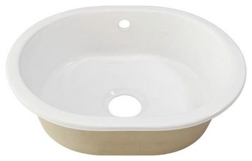 welltime Küchenspüle Föhr, oval, 69/55 cm, Ovale Küchenspüle, Einbauspüle in Weiß, Spülbecken aus Keramik