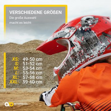 Actionbikes Motors Motocrosshelm Crosshelm X-treme - 6 Größen - weiß (Cross Helme - Sturzhelm - Schutzhelm - Helm für Motorrad Kinderquad und Crossbike, 1-tlg., 49-60 cm Kopfumfang - Kinnriemen - Innenpolster), Kinderhelm Schutzhelm Kopfschutz Mountainbike Fahrrad Helm