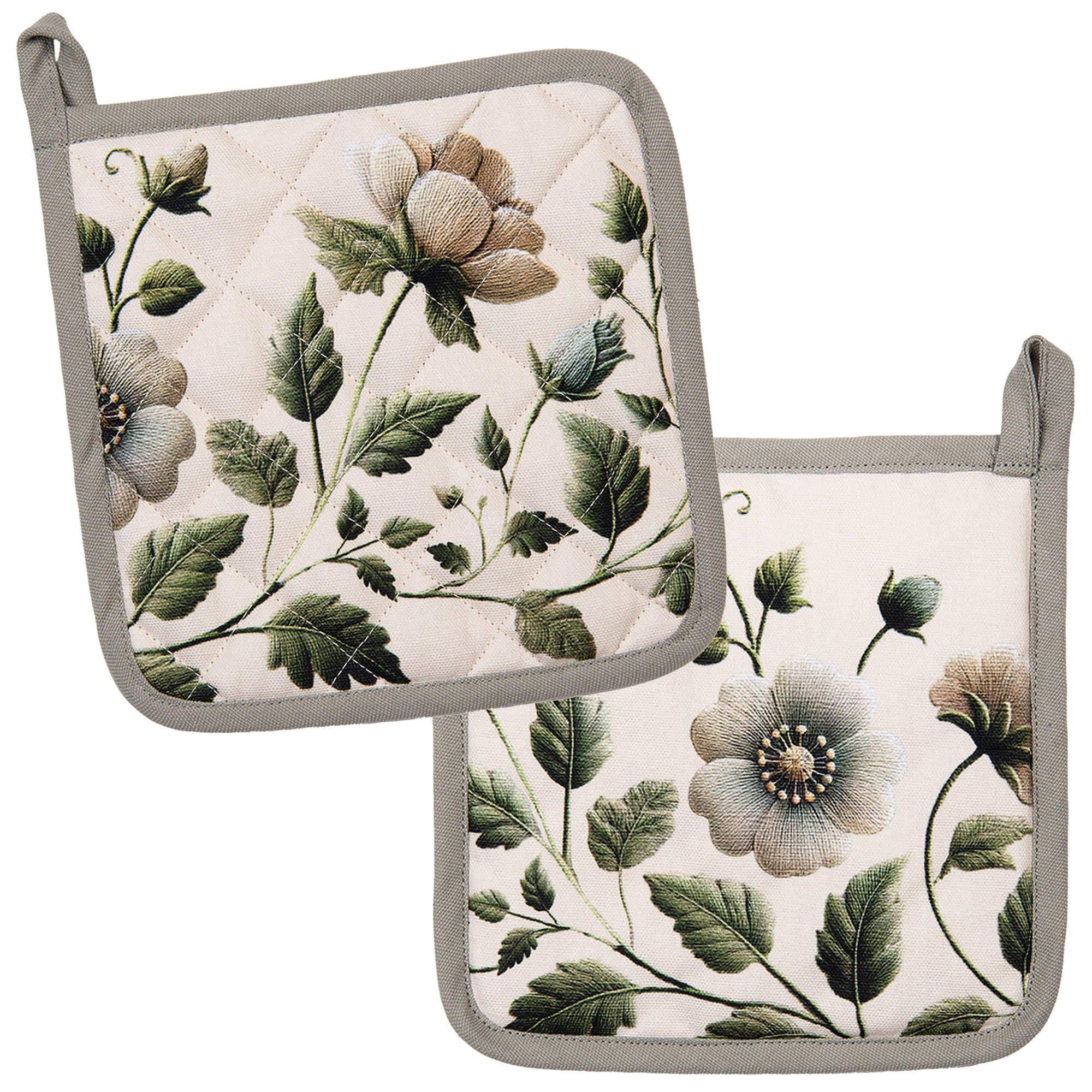 Clayre & Eef Topflappen Gently Blooming, (2-tlg., 2-teilig), hitzebeständig wattiert Pfannen Untersetzer ca.20x20cm