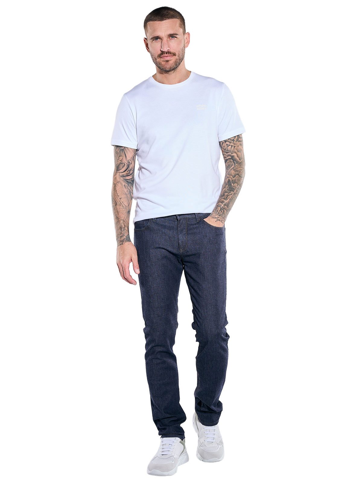 emilio adani Stretch-Jeans Herren Jeans mit dunkler Waschung, Marineblau – Bild 3 von 5