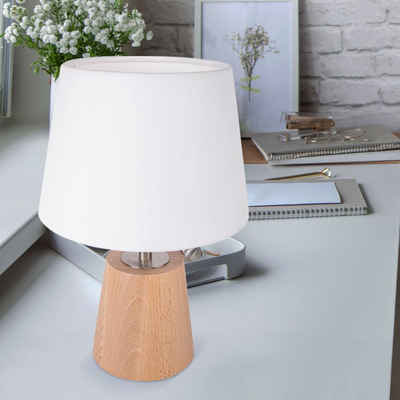 SPOT Light Schreibtischlampe, Leuchtmittel nicht inklusive, Tischlampe Beistellleuchte Textilschirm weiß Holz D 20 cm
