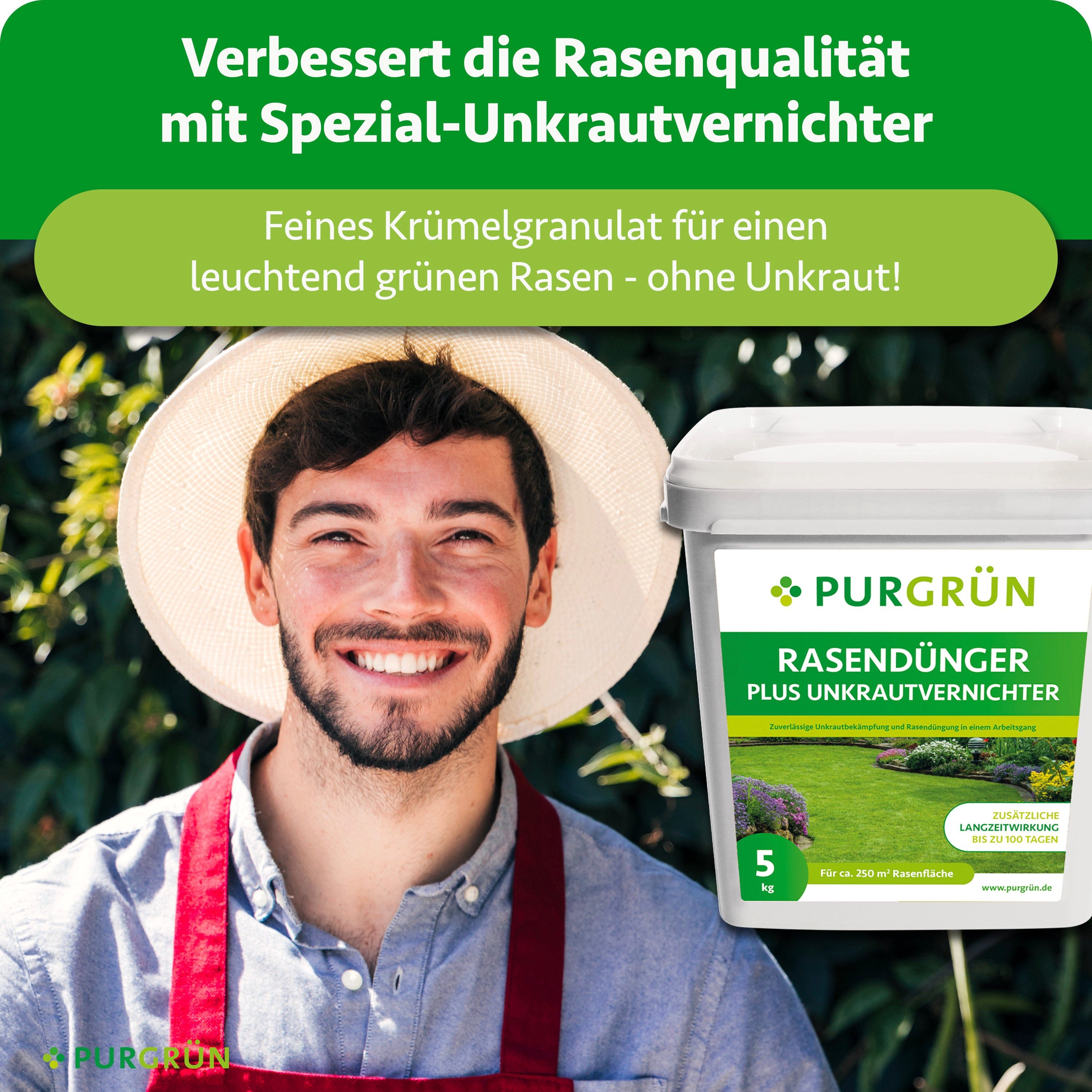 Purgrün Rasendünger Rasendünger mit Unkrautvernichter, NPK 22+5+5, 5 kg, Granulat, 1-St., 5 kg