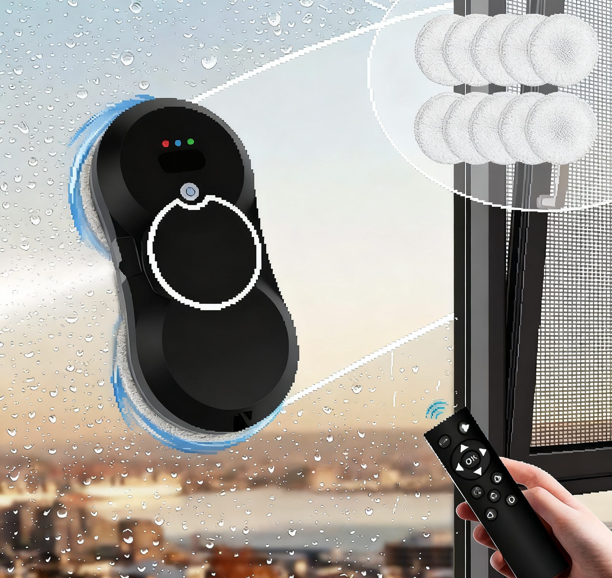 POPOLIC Fensterputzroboter 5600Pa starker Saugkraft,Stromausfallschutz, Kantenerkennung,geeignet für Hochhausfenster im Innen und Außenbereich