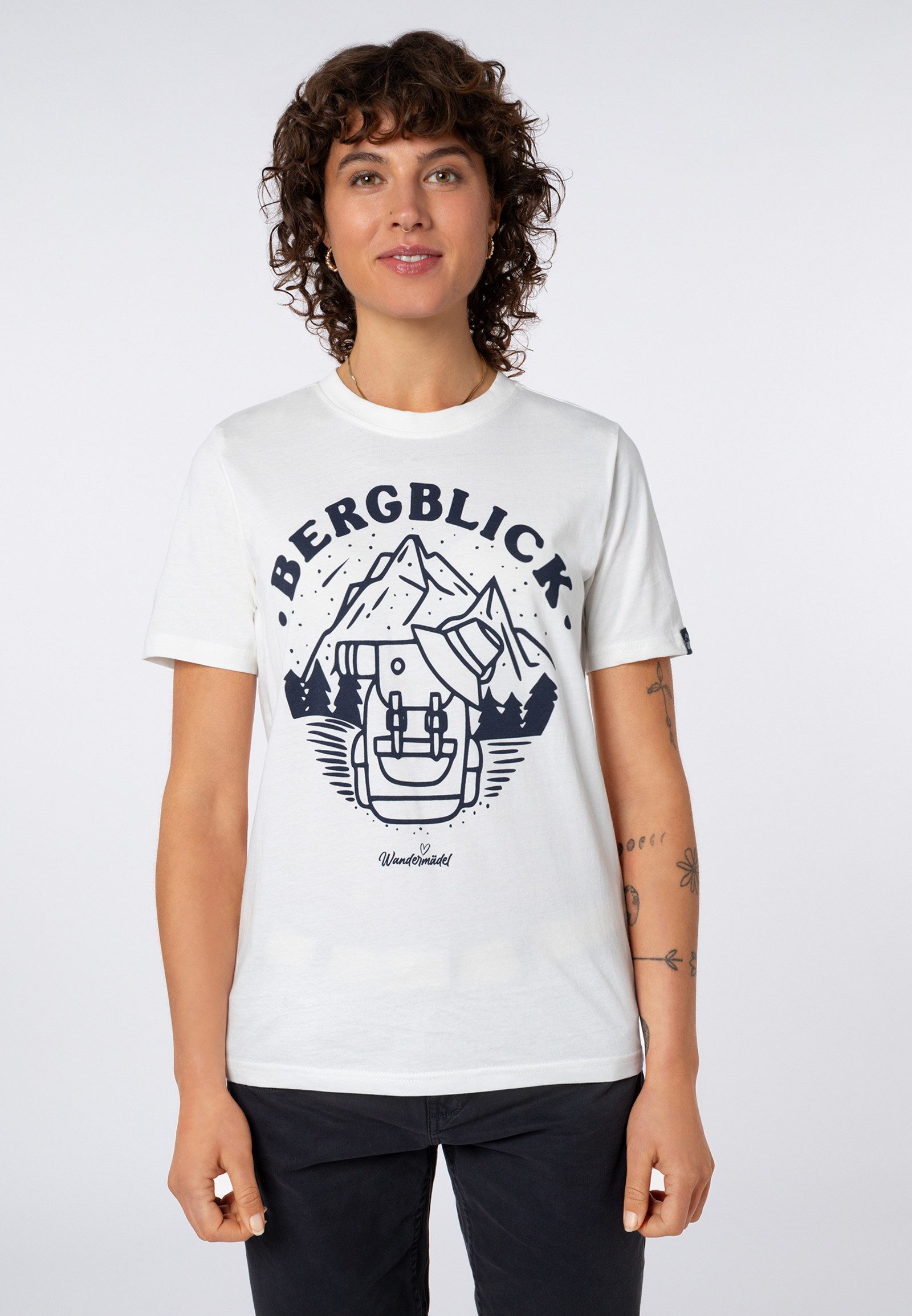 SUBLEVEL T-Shirt Damen Rundhalsshirt mit Bergprint Baumwollshirt mit Bergpanorama und Wander-Statements