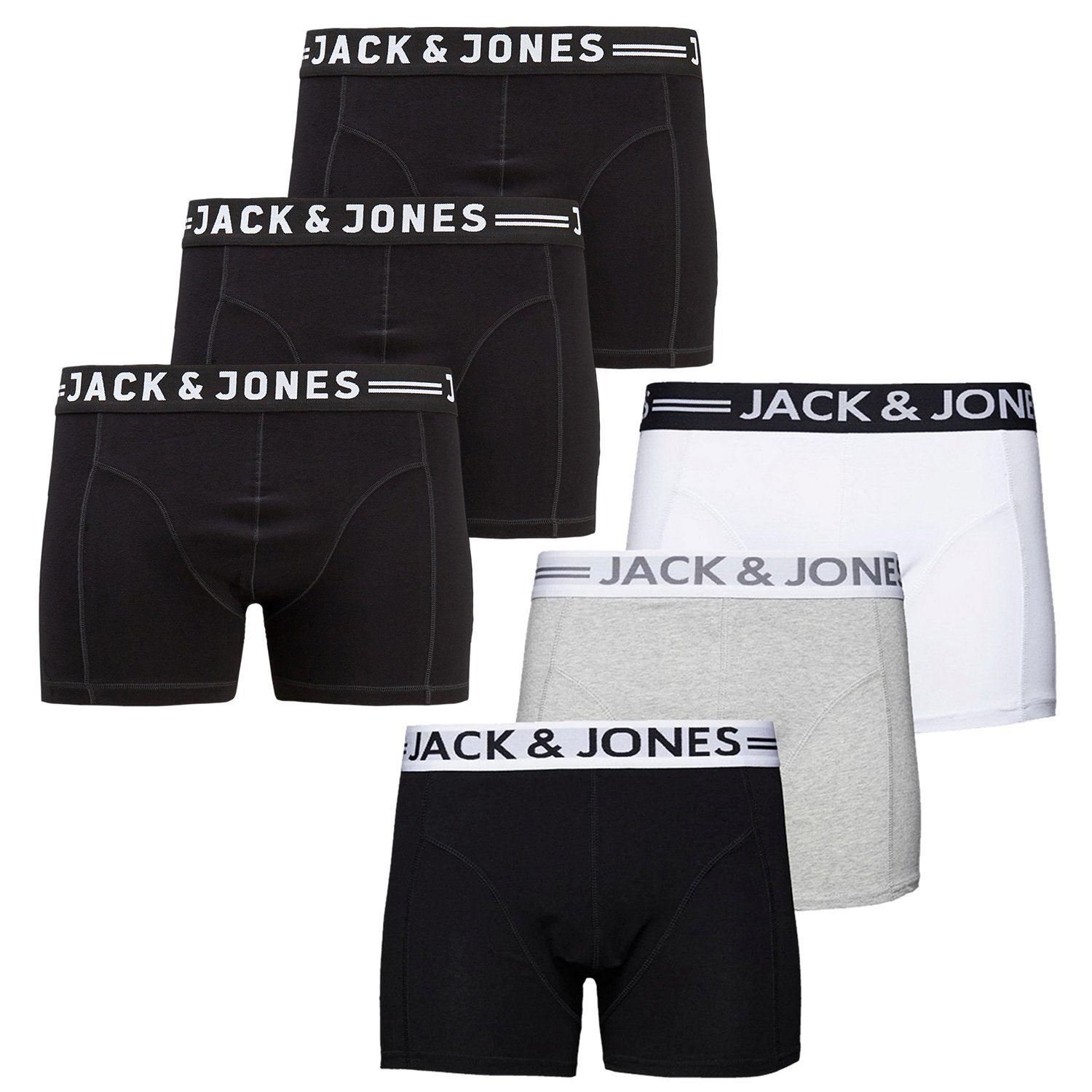 Jack Pack Jones (6-St) Logo 6er SENSE & (12081832) Boxershorts & Webbund Black waistband Black Grey/White/Black mit