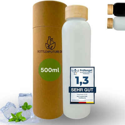 Bottle4Future Trinkflasche 500ml Glas, Auslaufsicher, Bruchsicher, Kohlensäure Geeignet, Borosilikatglas 500ml