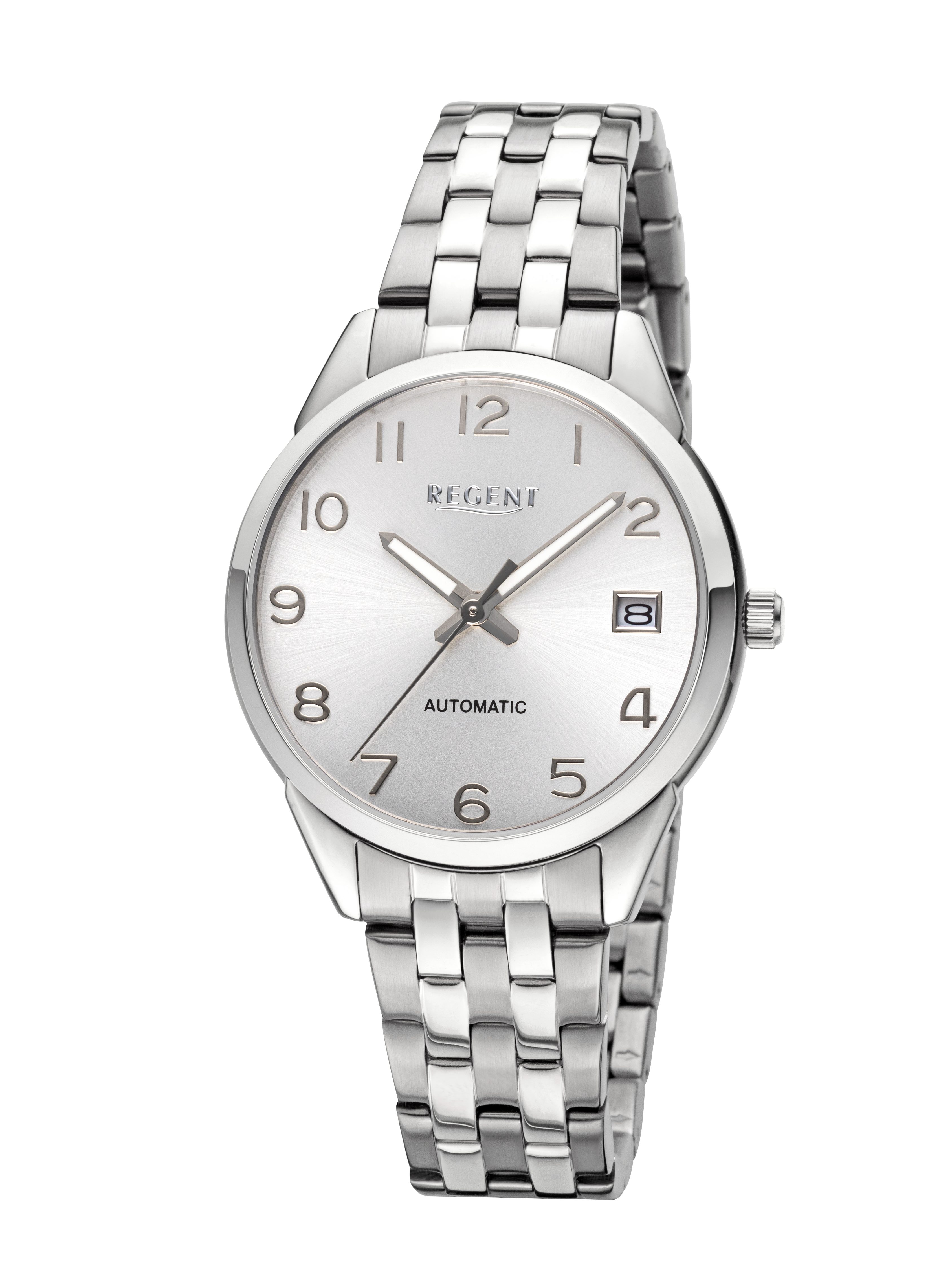 Regent Automatikuhr F1663, Armbanduhr, Damenuhr, Mechanische Uhr, Edelstahlarmband, analog, Tag