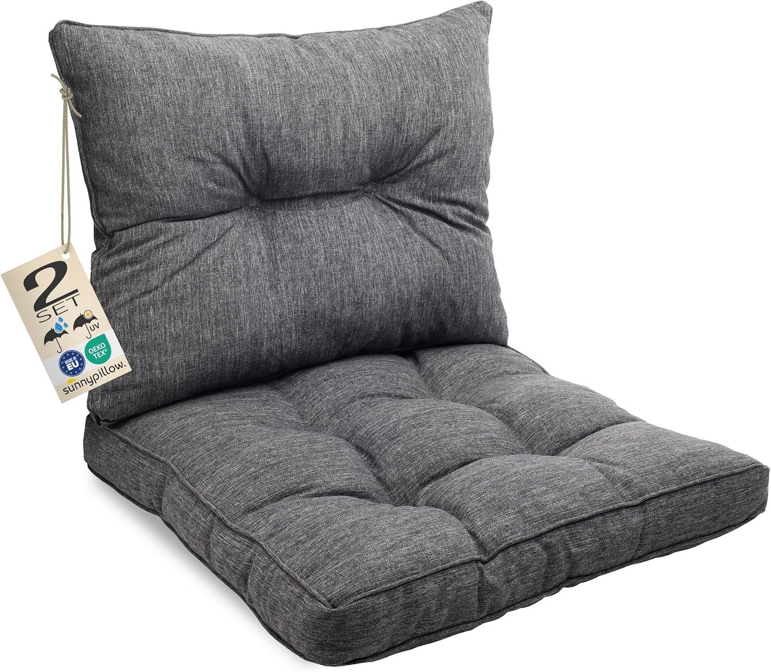 sunnypillow Stuhlkissen Gartenkissen für Gartenmöbel Rattanmöbel, Outdoor / Indoor, Anthrazit