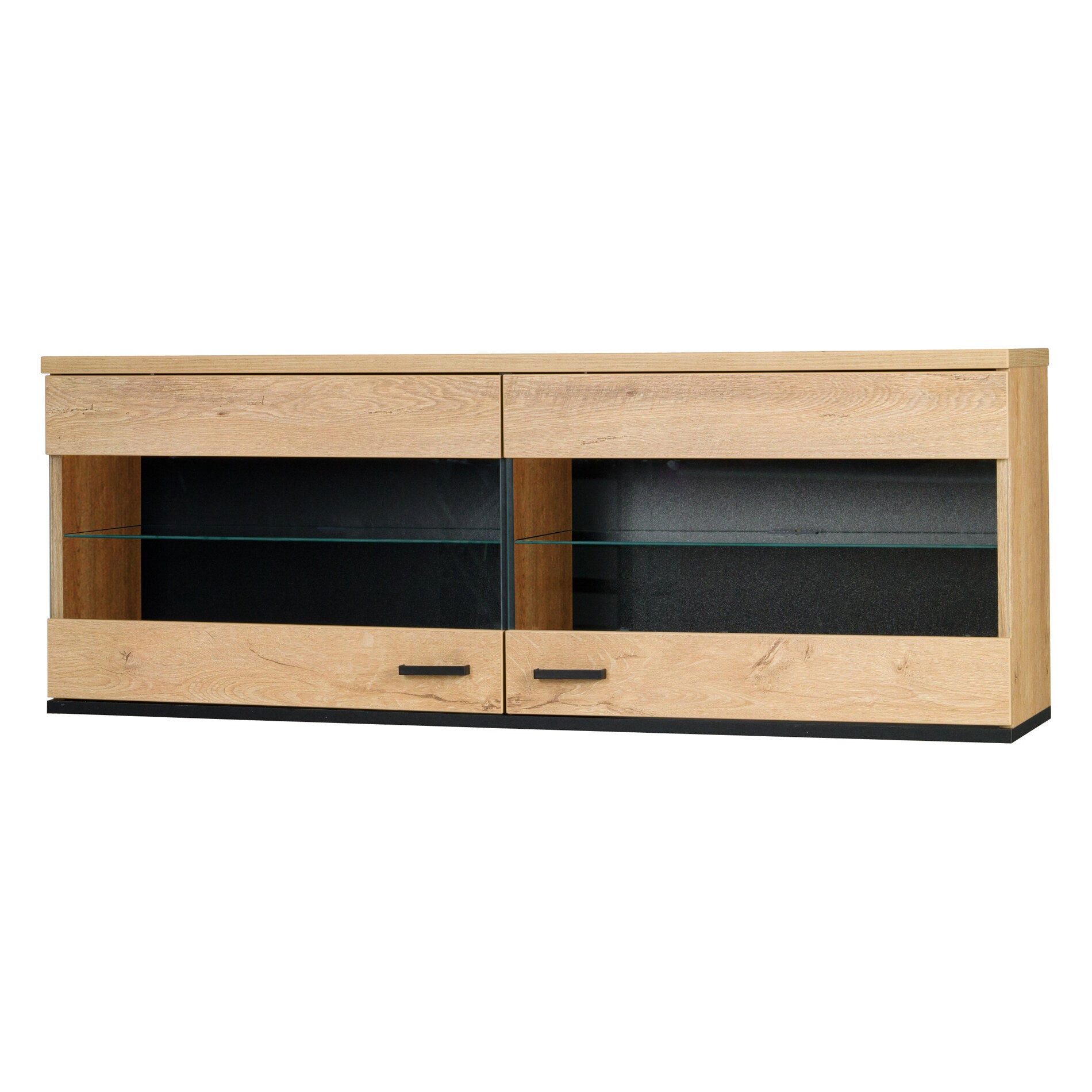 ROYAL24_MARKT Hängeschrank John Hängevitrine 121 cm mit 2 Glasklappen – Eiche Lefkas / Schwarz