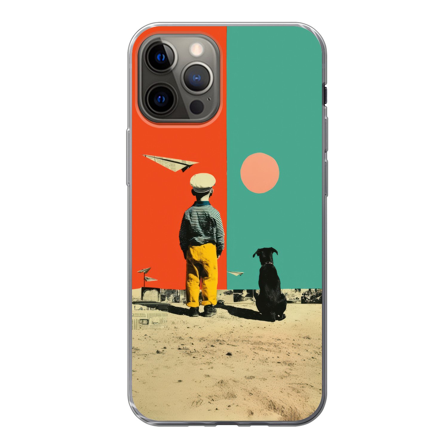 MuchoWow Handyhülle für Apple iPhone 13 Pro Retro - Junge - Hund - Rot - Grün, Smartphone-Bumper, Print, Handy Schutzhülle Dünn