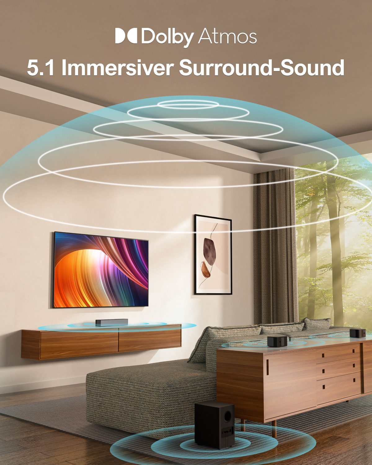 Ultimea Poseidon M4T Soundbar 5.1 Dolby Atmos (410 W, 3D Surround Sound TV Lautsprecher für Heimkino mit einstellbarem Bass)