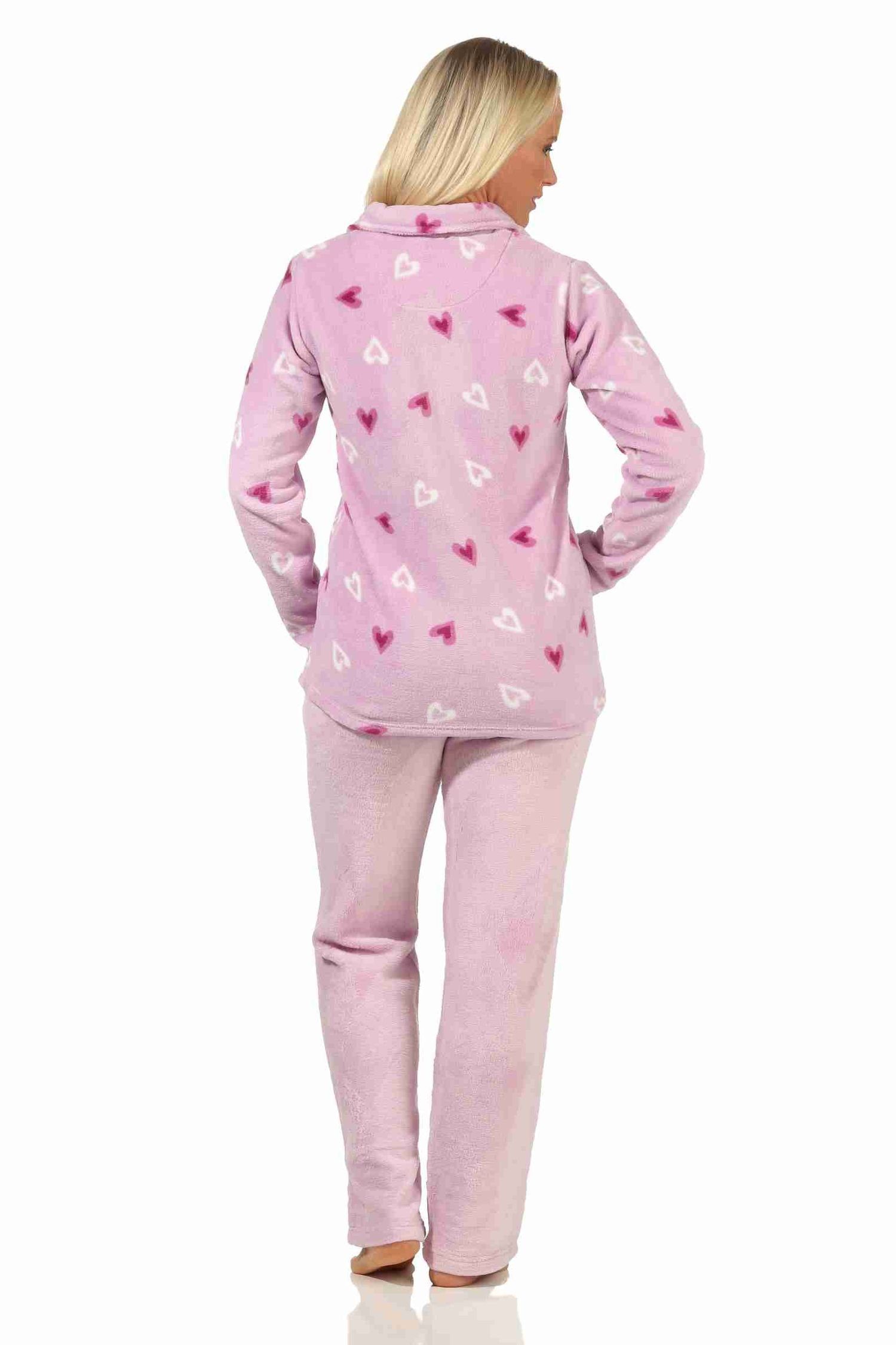 Normann Relaxanzug Wunderschöner Damen Hausanzug aus Coralfleece in Herz-Motiv Optik