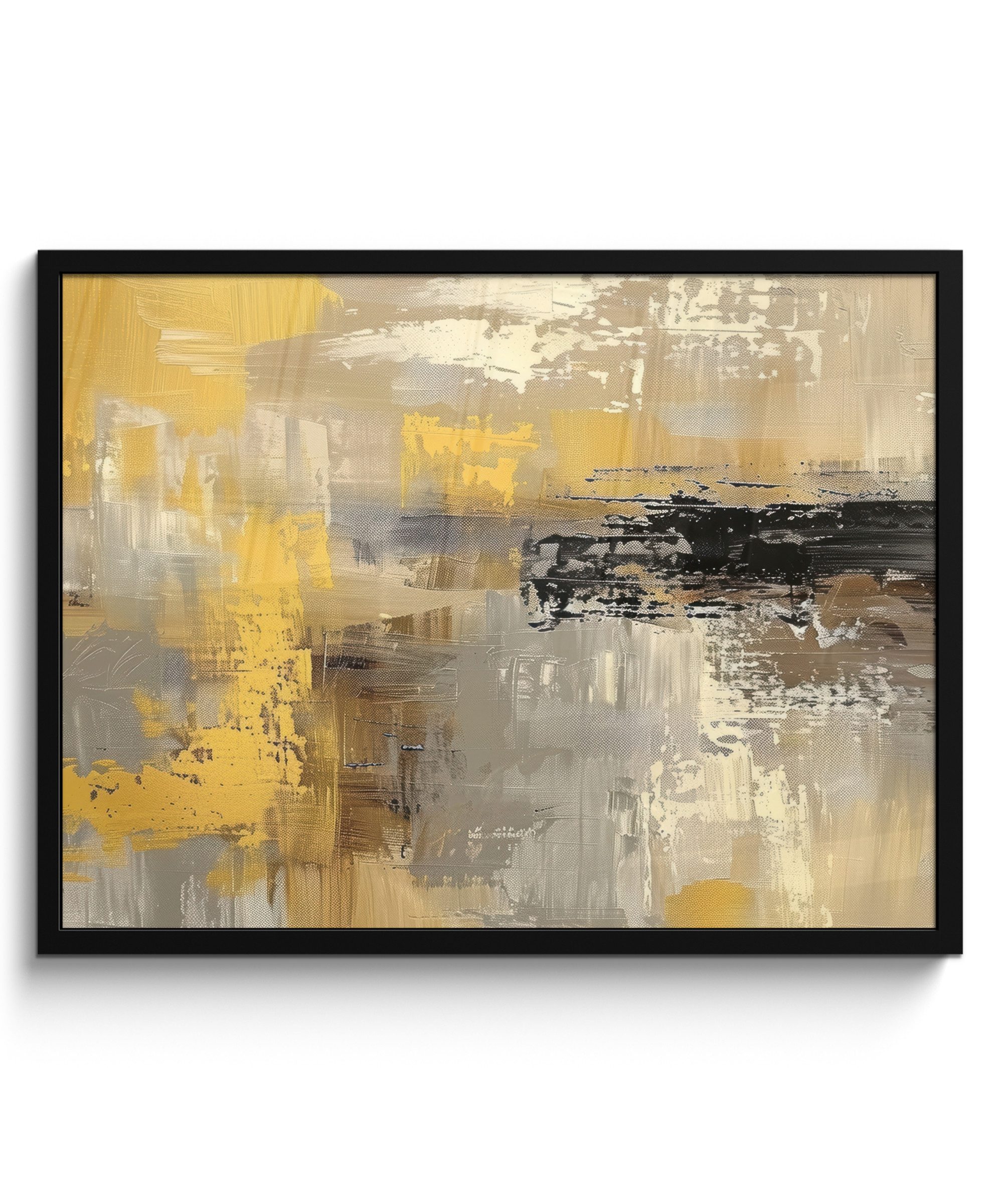 MuchoWow Poster Abstrakt - Gelb - Modern - Beige, (1 St), Bilderrahmen, Poster mit Rahmen, Wandbilder, 70x50 cm
