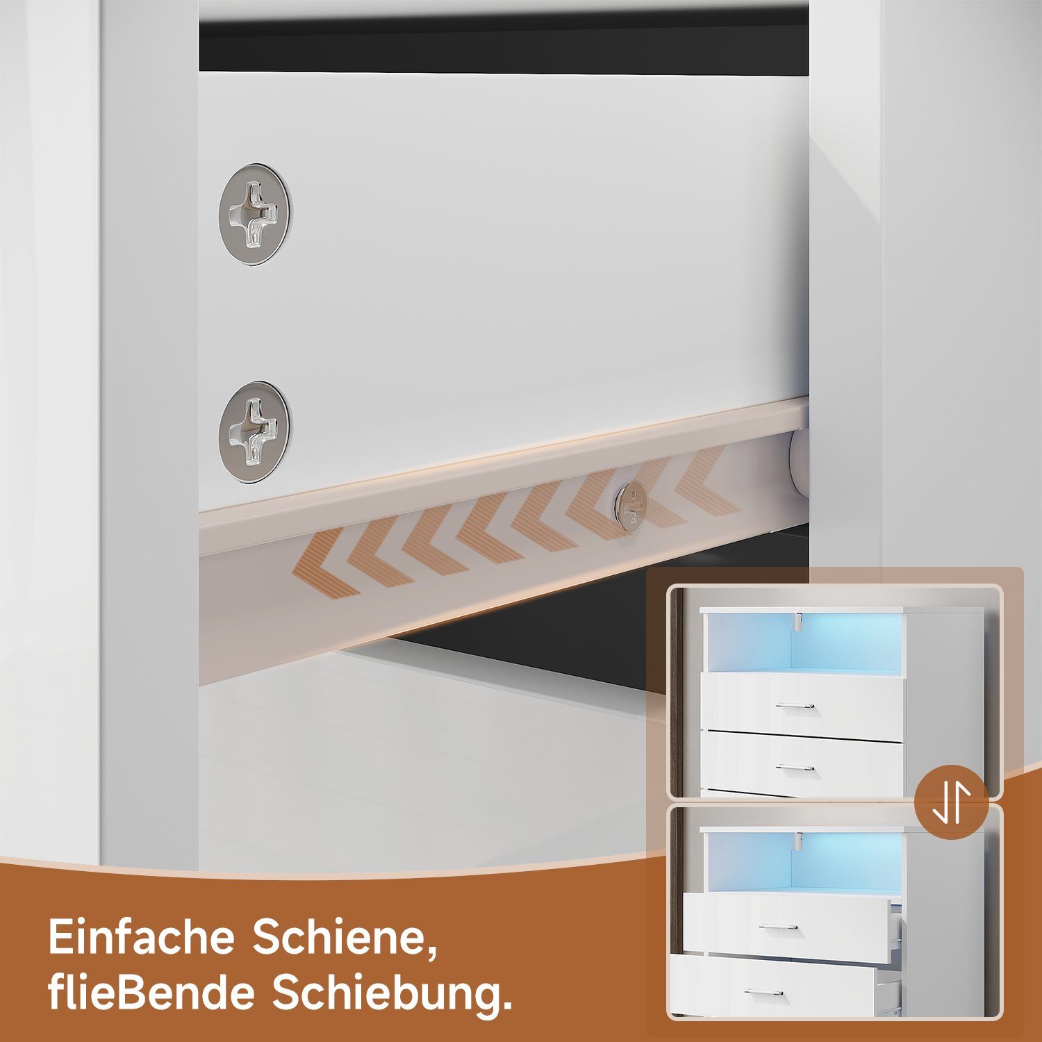 SONNI Kommode kommode Weiß,4 schubladen und offene Fächer, 60x40x83cm, mit led beleuchtung