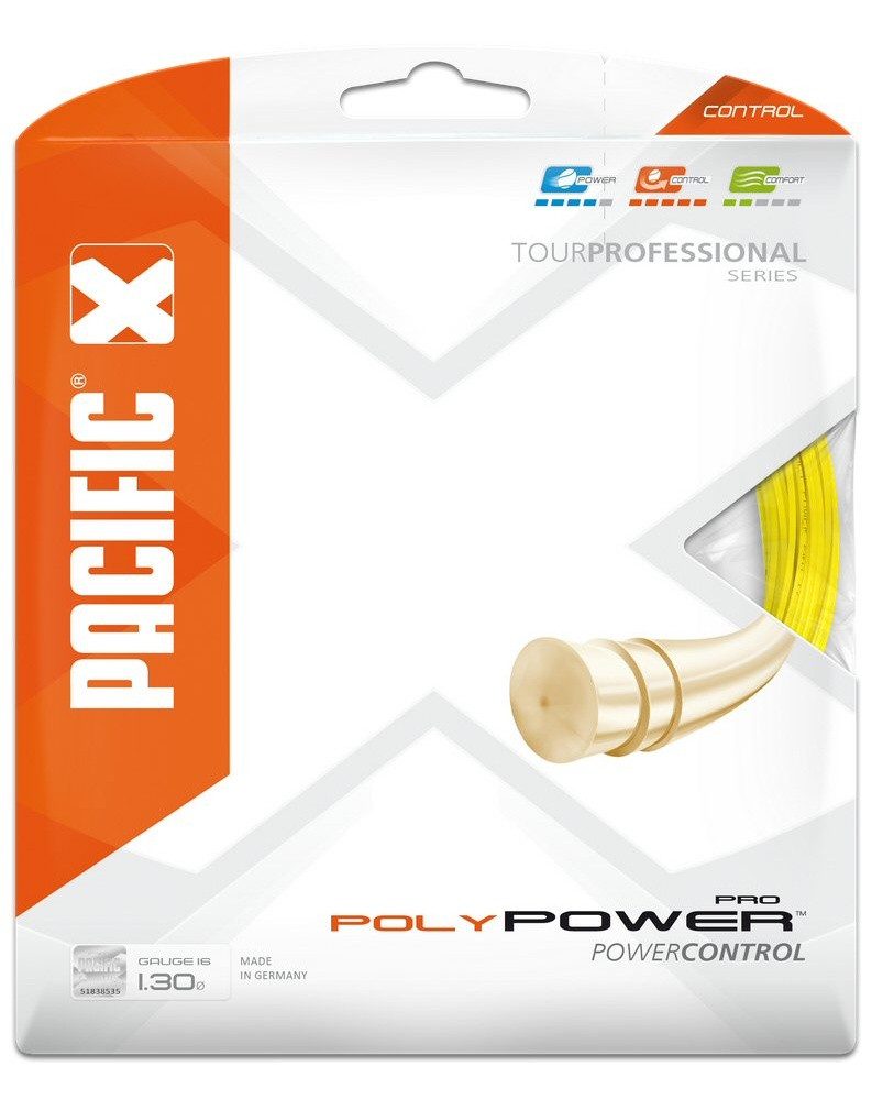 Pacific Tennissaite Poly Power Pro (Haltbarkeit+Power) gelb 12m Set, Saitendicke: 1.20