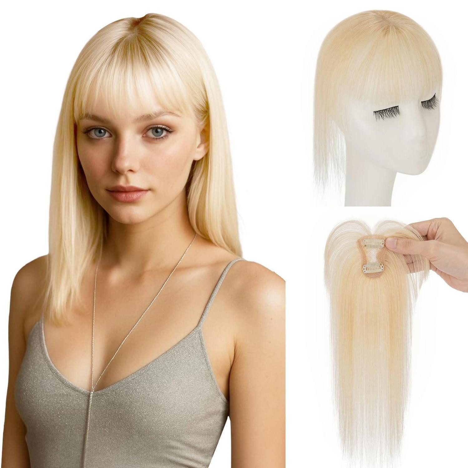 LuxusKollektion Echthaar-Extension Pony Haarteil Clipin Echthaar 613 Blond 10g Wispy Bangs 613 Blond