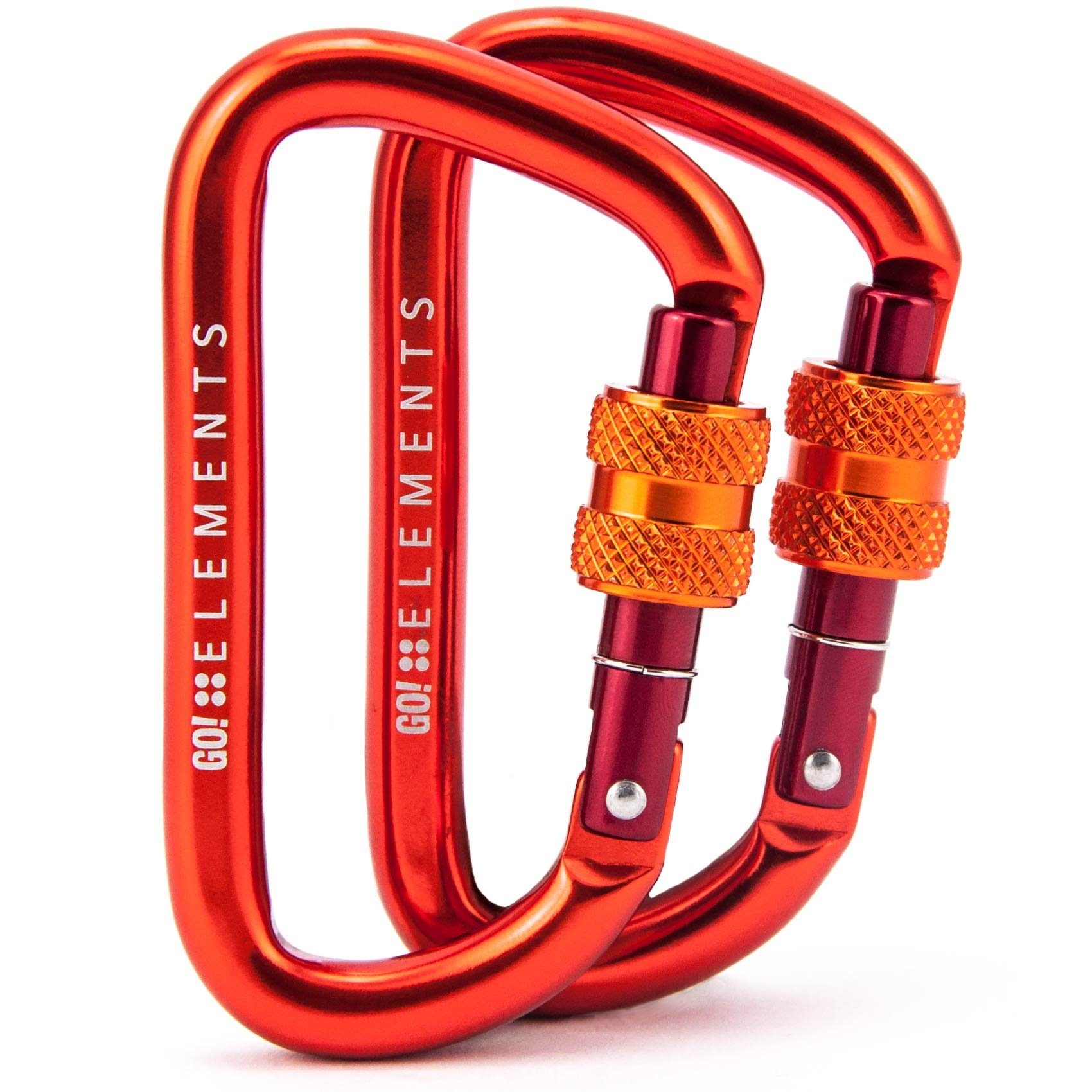 GO!elements Karabiner Strong 8, (2Stück), mit Schraubverschluss - 1200kg Bruchlast Karabinerhaken 12kN PYRO