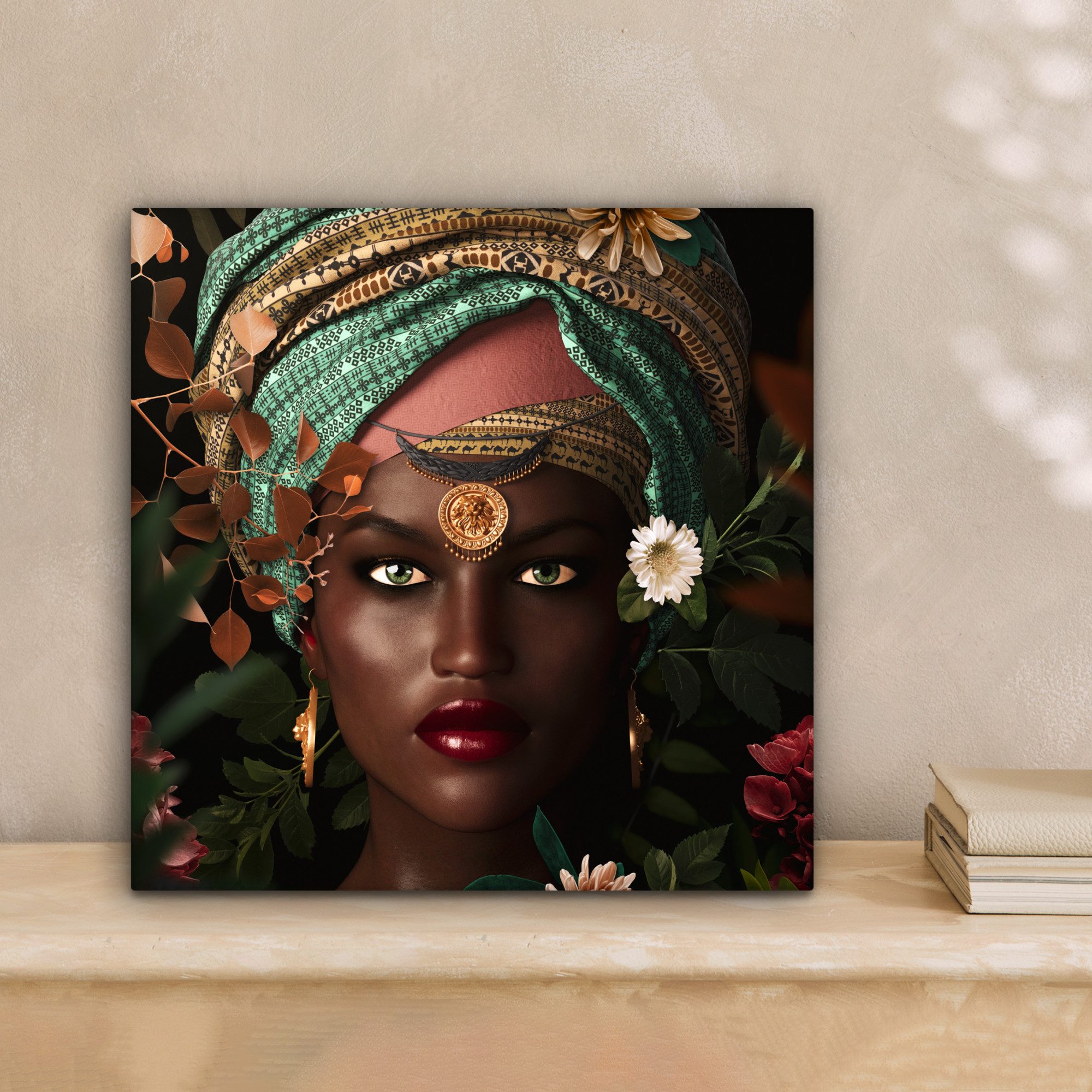 OneMillionCanvasses® Leinwandbild Frau - Blumen - Schmetterlinge - Pflanzen - Schmuck - Luxus, Fotodruck (1 St), Wandbild, Deko Schlafzimmer Wohnzimmer Flur 20x20 cm