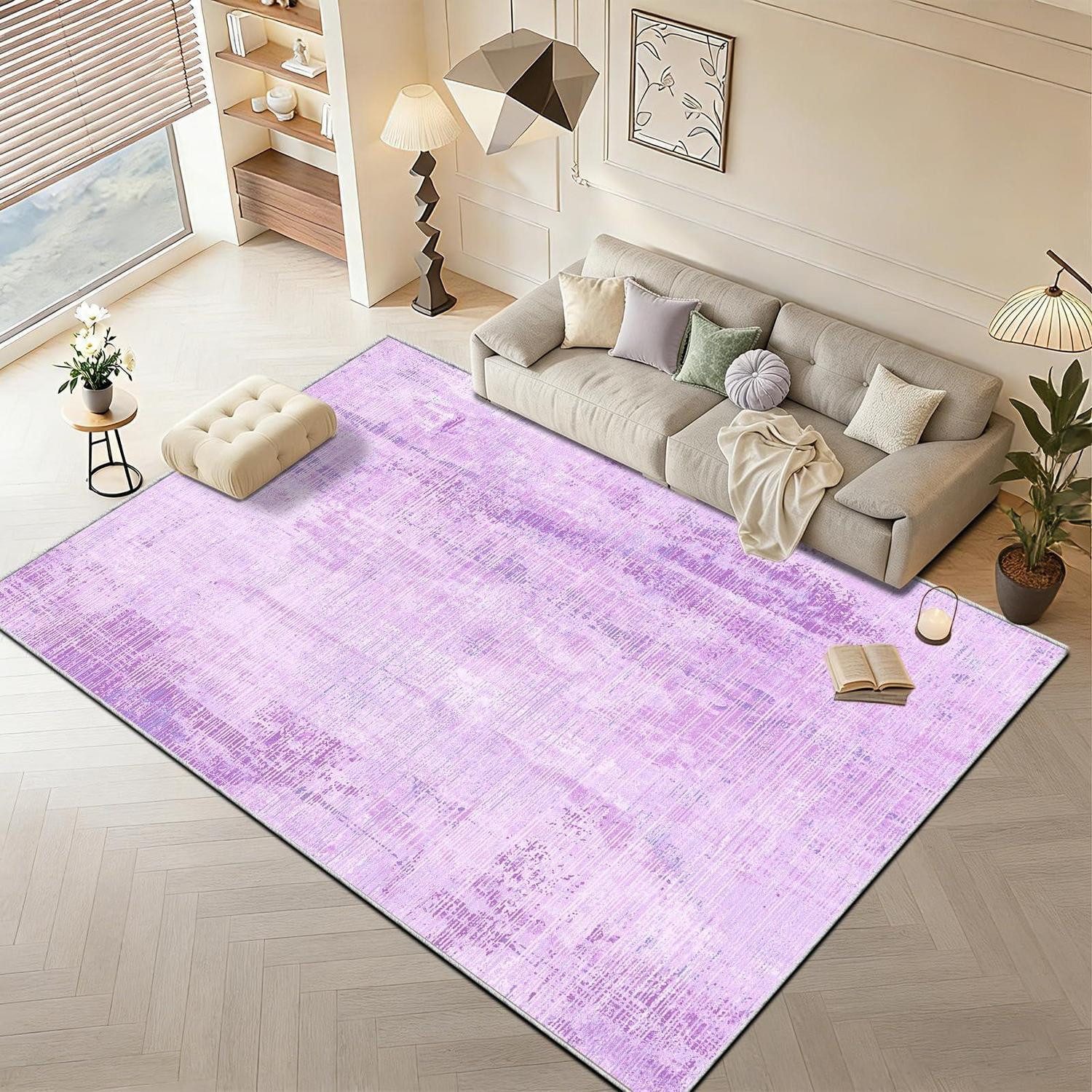 LuxusKollektion Designteppich Teppich Lila 160x230cm Abstrakt Vintage Kurzflor, rechteckig, Höhe: 5 mm