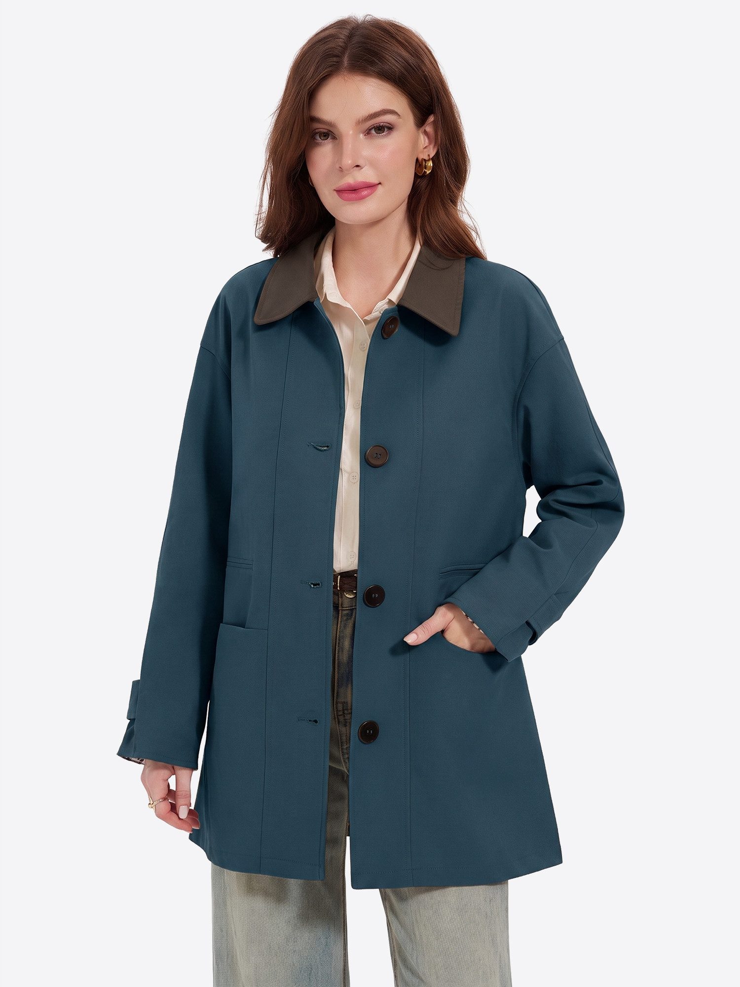 Imily Bela Hemdjacke Damen Übergangsjacke mit Kontrastkragen (Packung, 1-St., 1per-Pack) mit Knöpfe