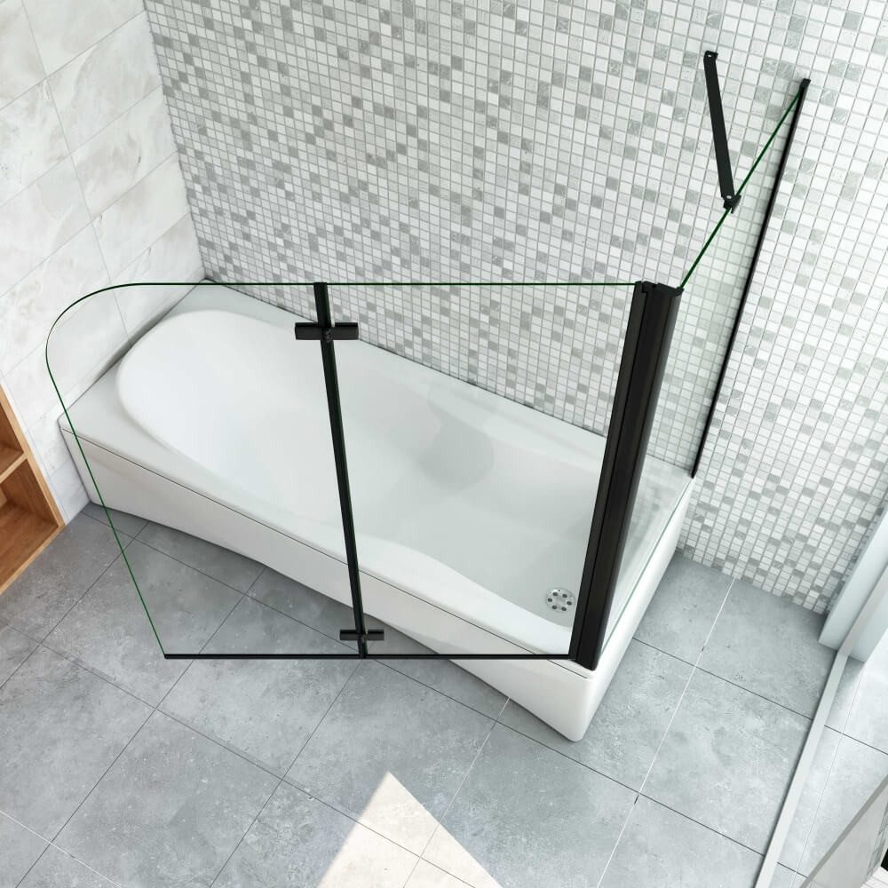 Duschparadies Badewannenaufsatz 6mm ESG Schwarz Aufsatz Duschwand Badewanne Trennwand Mit Seitenwand, Einscheibensicherheitsglas,Sicherheitsglas – Bild 4 von 5