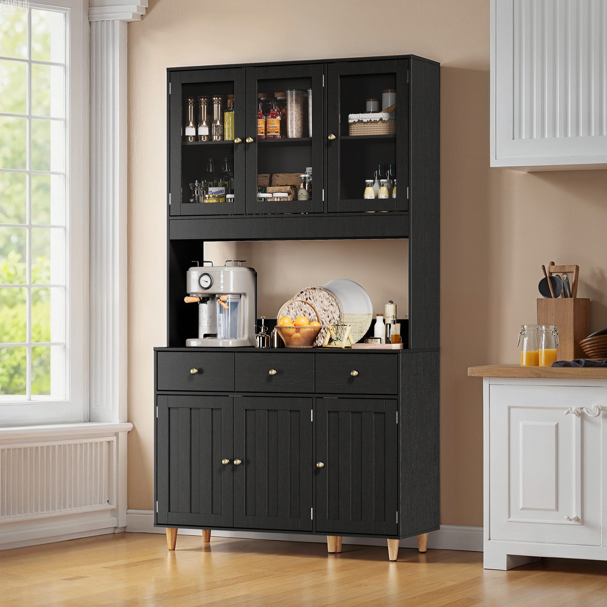 Bealife Sideboard Küchenschrank mit Arbeitsplatte und 3 Schubladen