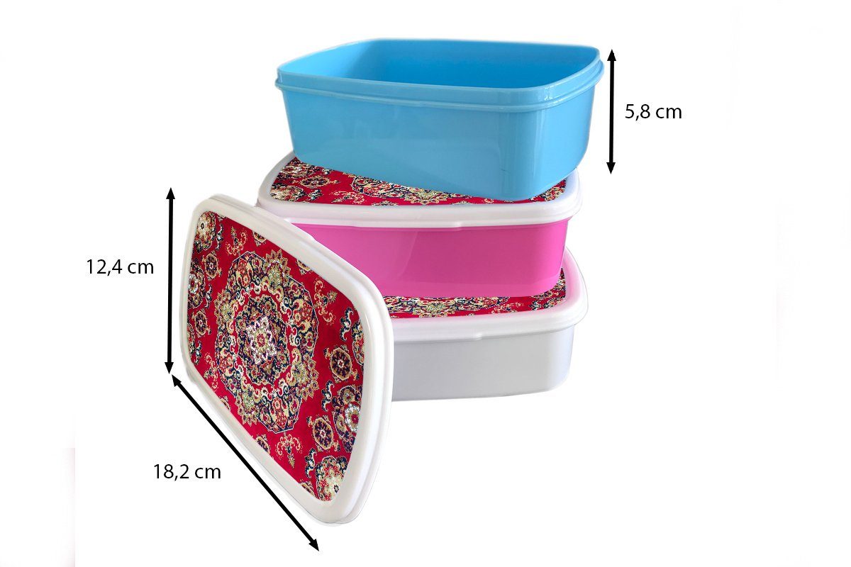 - Erwachsene, weiß Brotdose, - - und Kinder Persische Brotbox Teppiche (2-tlg), Jungs Teppiche und für Lunchbox MuchoWow Mandala Rot, Mädchen Kunststoff, für