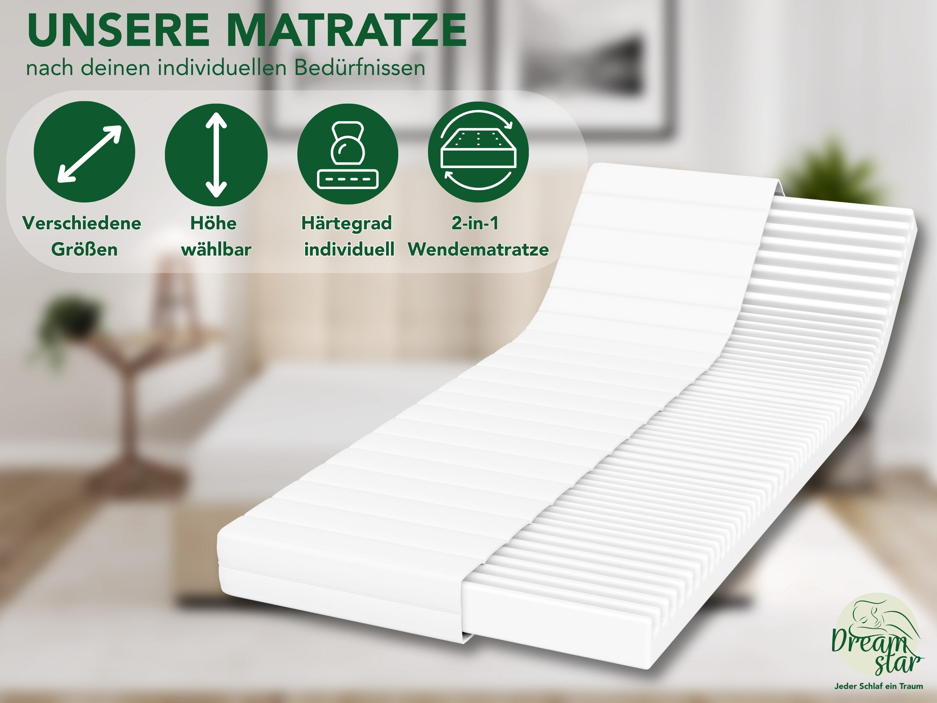 Kaltschaummatratze Easy Flex, 7-Zonen Matratze mit Duo-Härtegrad (H2/H3 & H3/H4), Dreamstar, wendbar, atmungsaktiv, ergonomisch - für jede Schlafposition