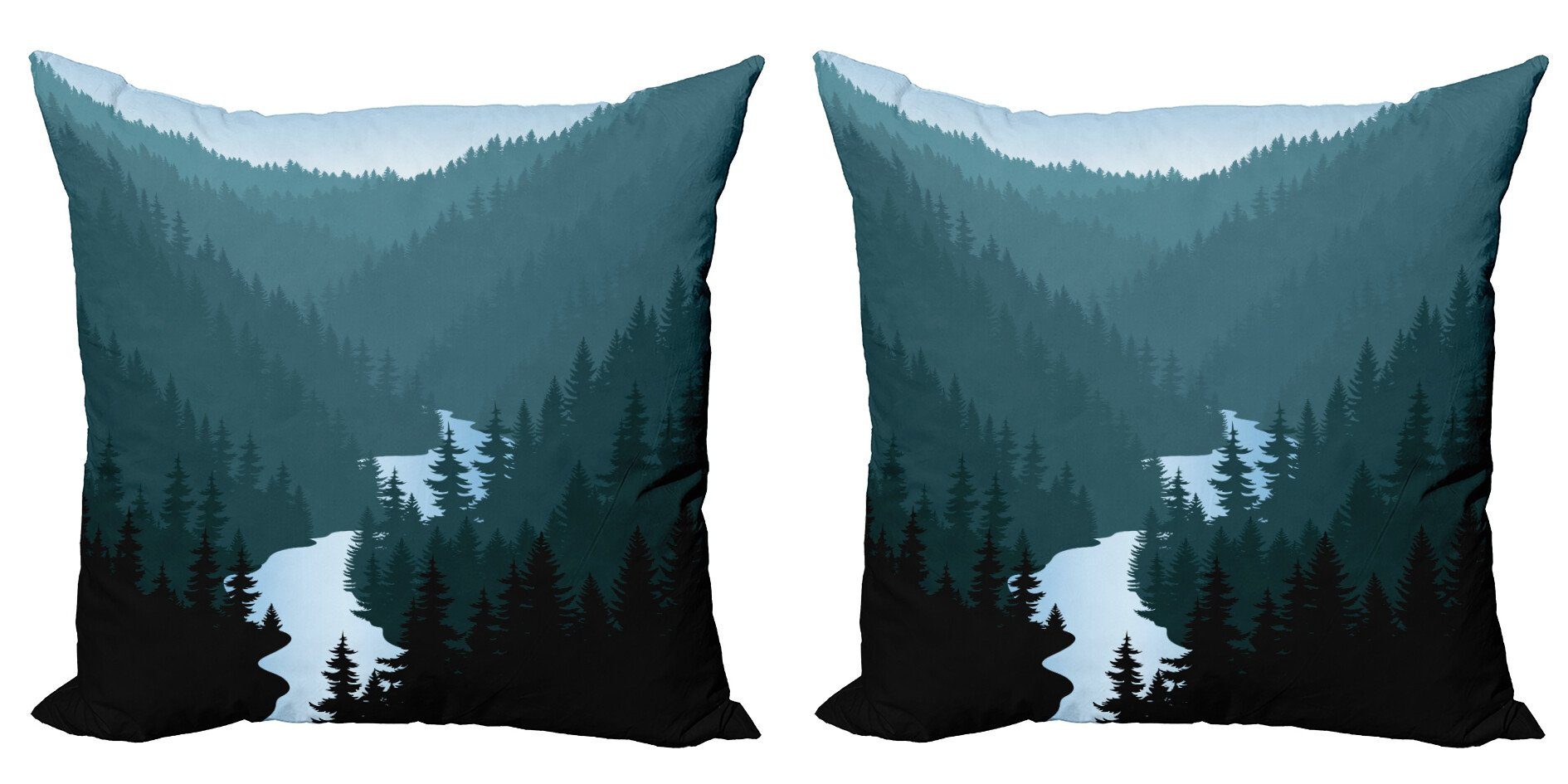 Kissenbezüge Modern Accent Doppelseitiger Digitaldruck, Abakuhaus (2 Stück), holzig Gebirge Wald und Fluss