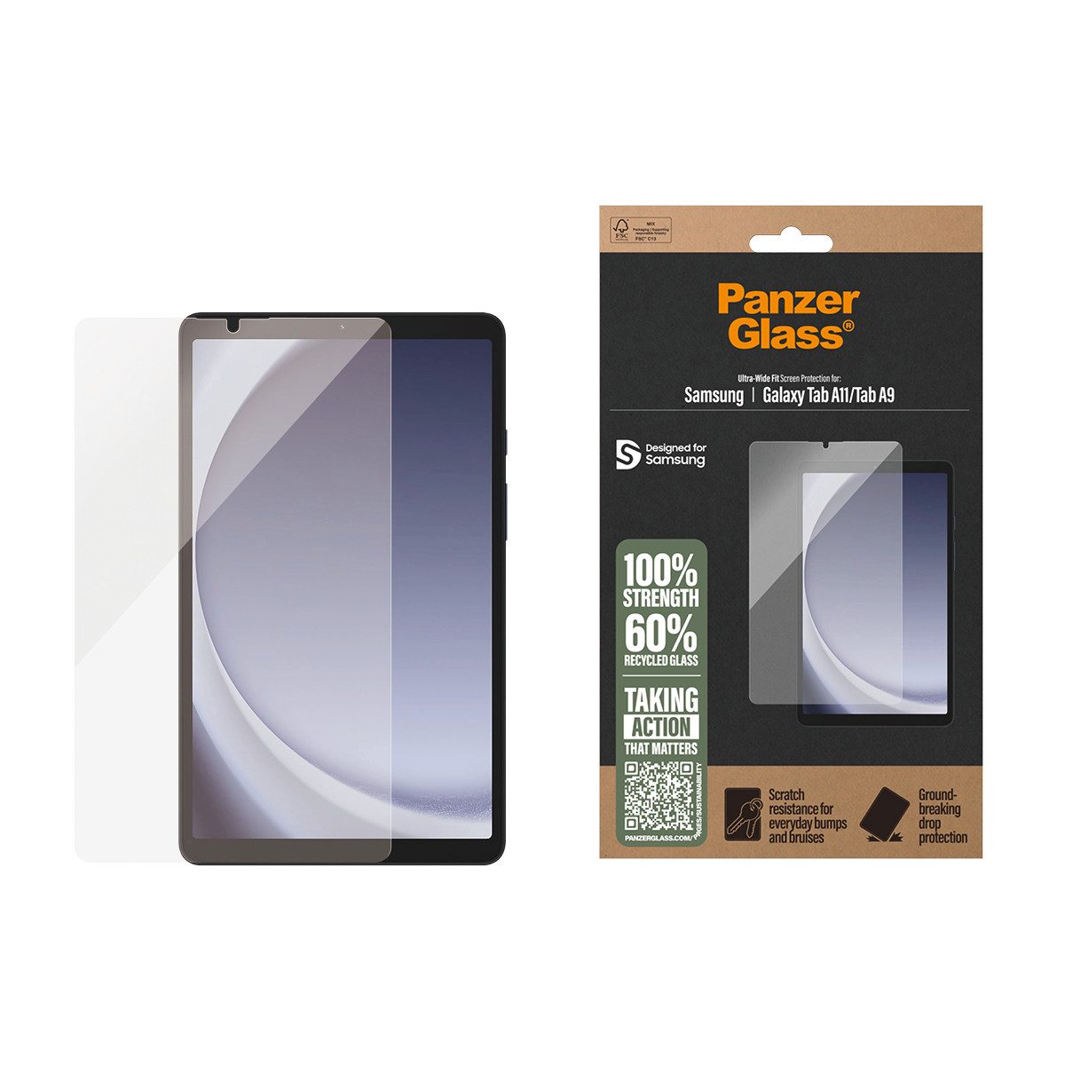 CARE by PanzerGlass Displayschutzglas Ultra-Wide Fit Screen Protector für Samsung Galaxy Tab A11, Samsung Galaxy Tab A9, Displayschutzfolie, Schutzfolie, Bildschirmschutz, kratz- & stoßfest