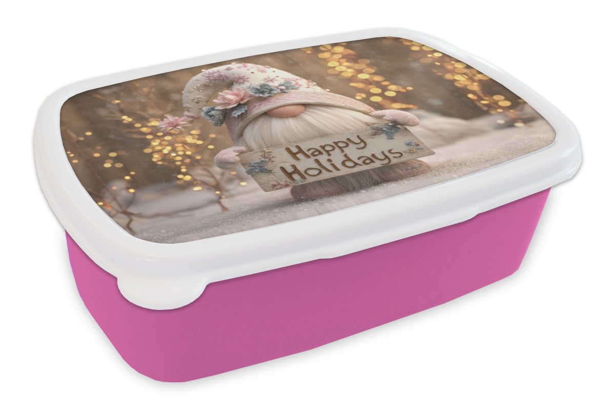 MuchoWow Lunchbox Weihnachten - Wichtel - Teller - Bunt, Kunststoff, (2-tlg), Brotdosen, Lunch Box, Brotbox für Kinder und Erwachsene