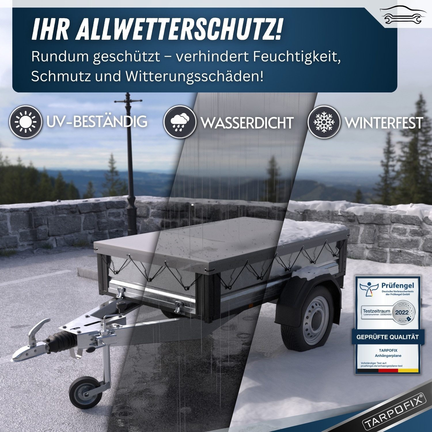 Tarpofix® Schutzplane Tarpofix Anhängerplane 207x114 cm PVC wasserdicht universell, Graue Anhängerplane 207,5x114 cm, Gummizug – Bild 5 von 5