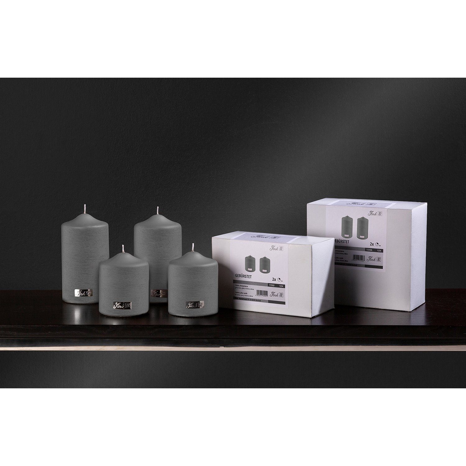 Fink Stumpenkerze CANDLE 2er Set Stumpenkerzen - grau - Paraffin - H. 15cm x B. 8cm (1-tlg., Dicke Kerzen - Großkerzen), Säulenkerzen Blockkerzen Zylinderkerzen - Elegante Standkerzen