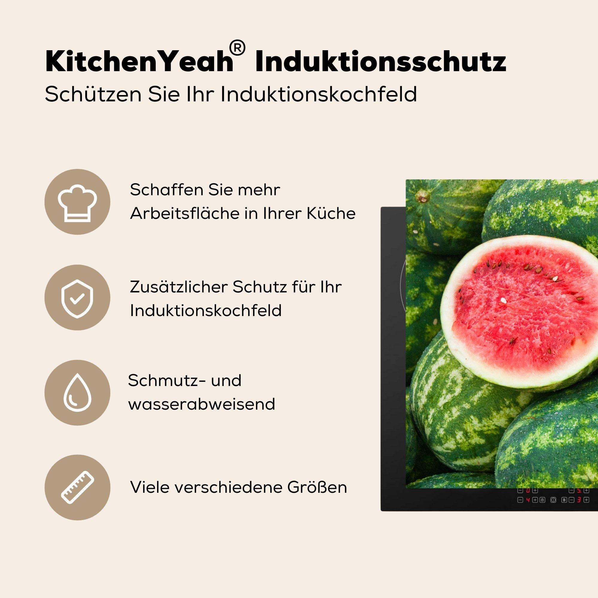 MuchoWow Herdblende-/Abdeckplatte 81x52 die - Induktionskochfeld Ceranfeldabdeckung Obst, cm, (1 für tlg), Wassermelonen Schutz küche, Vinyl, Markt 