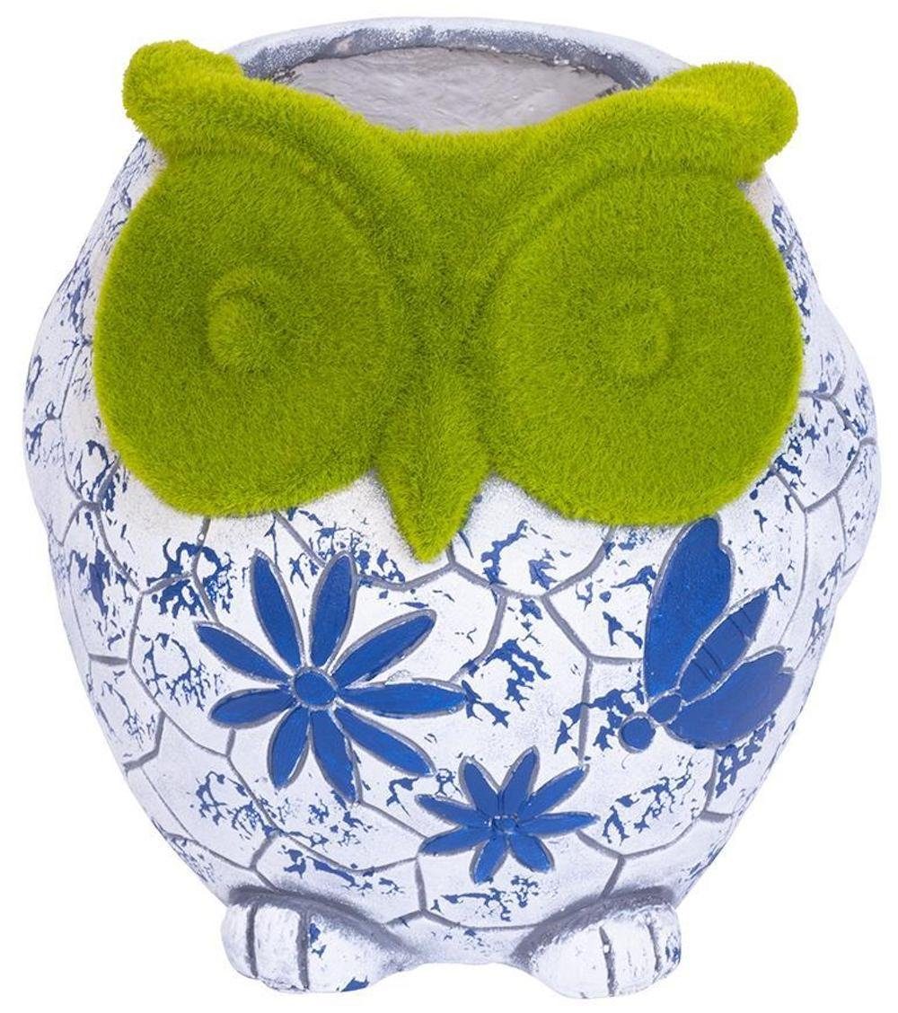 mit einem Blumentopf, Eule PROREGAL® Blumentopf Keramik, 26,5x24x27,5cm blauer Ornament,