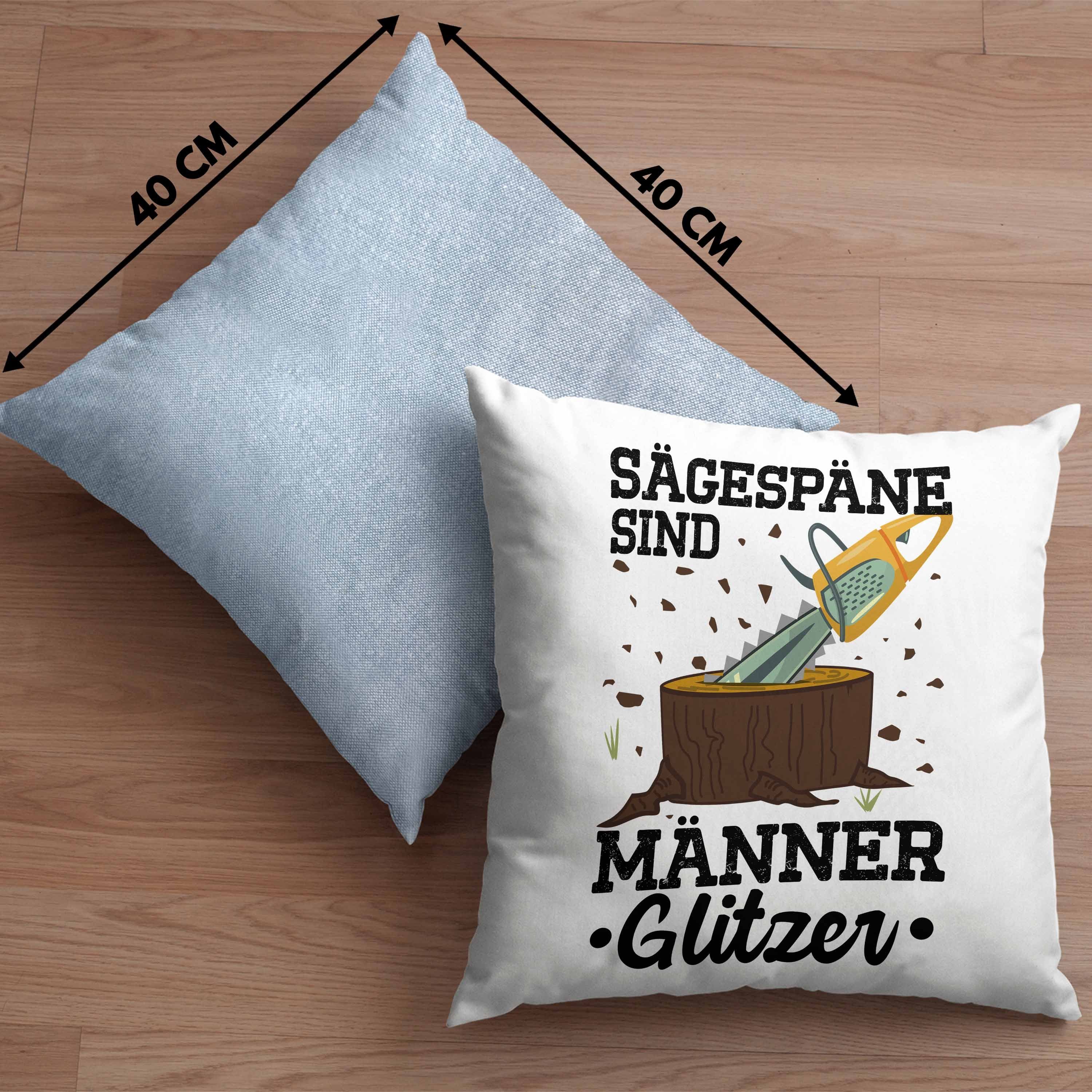 Trendation Dekokissen mit Forstwirt Blau Männer Förster für Dekokissen Männer-Glitzer Spruch Trendation Baumfäller Kissen - Geschenk Holzfäller Waldarbeiter Füllung Geschenkidee 40x40