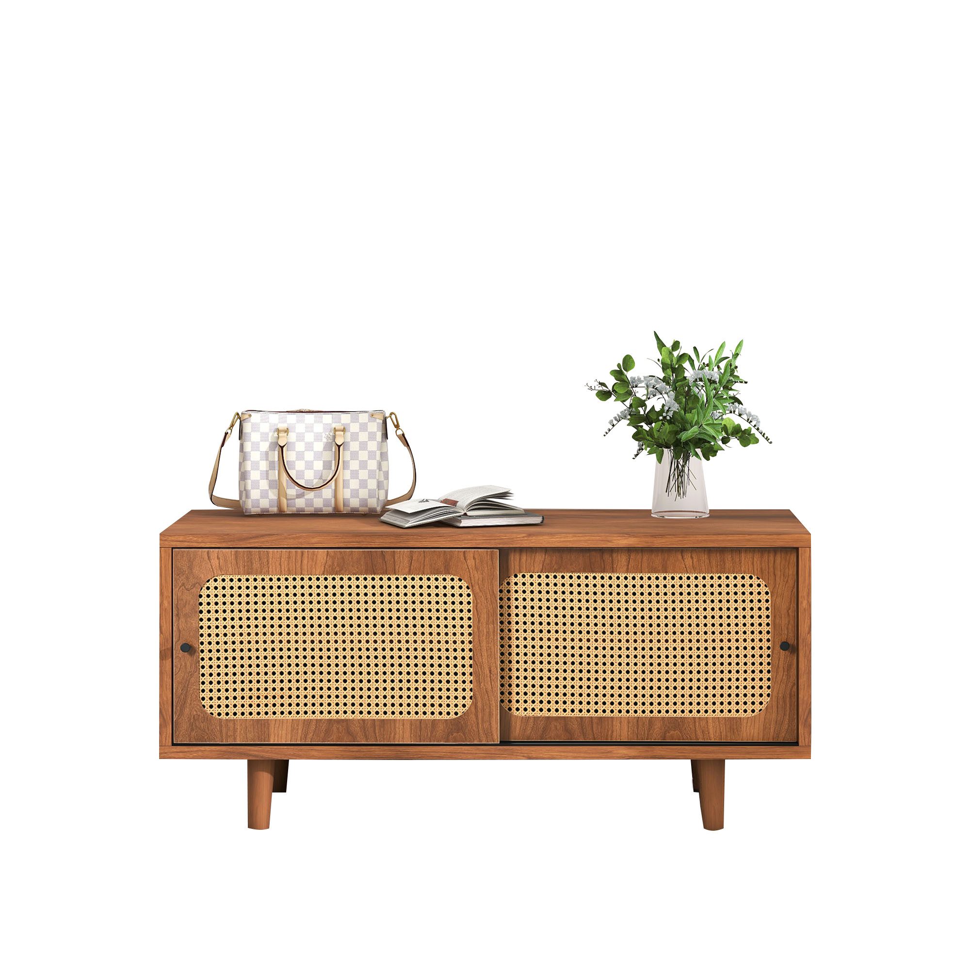 Merax Schuhbank mit Rattan-Schiebetüren, Sitzbank mit Holzfüße, für Flur günstig online kaufen