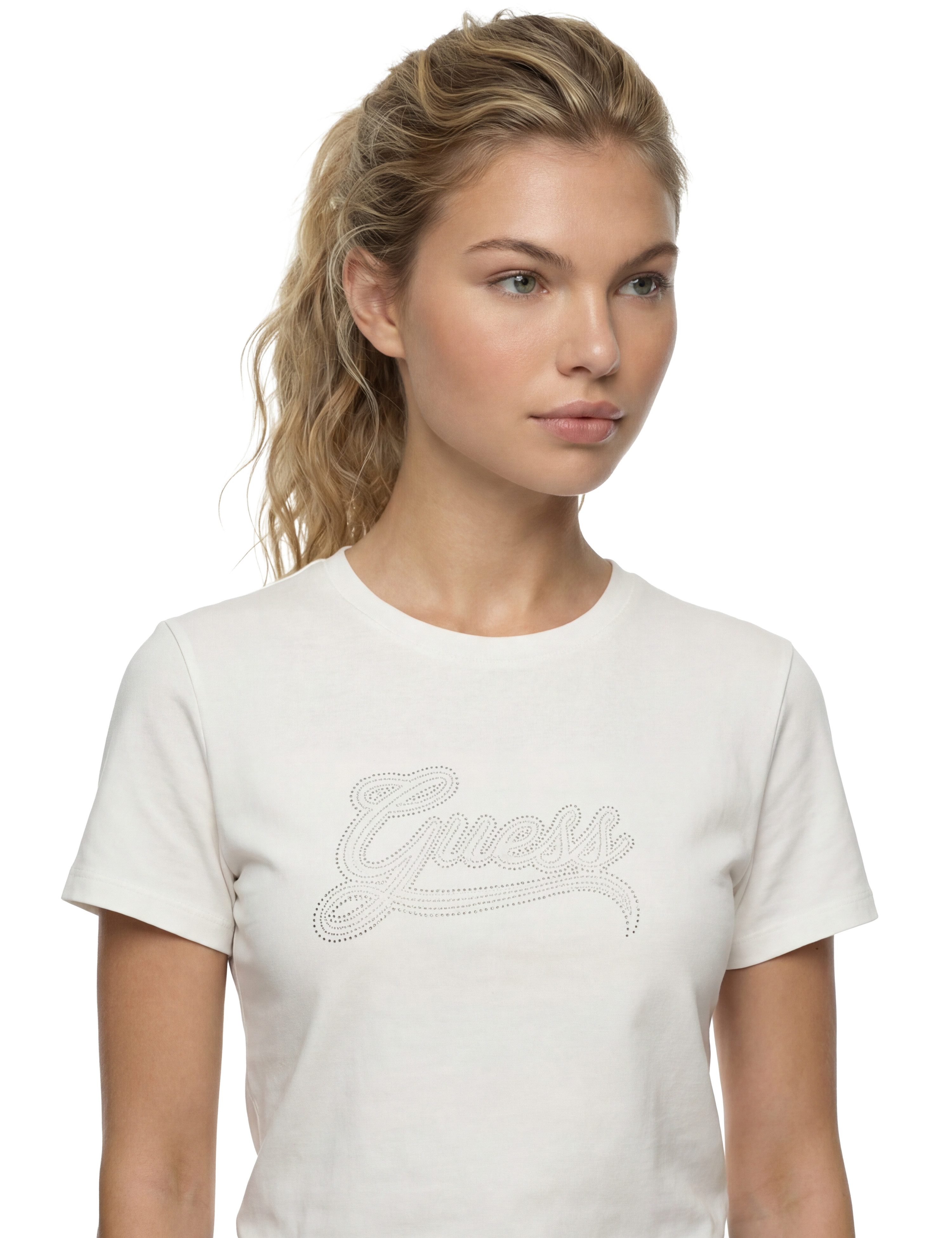 Guess T-Shirt SS GUESS STUD LOGO EASY TEE mit Nietenbesatz, Regular Fit – Bild 4 von 5
