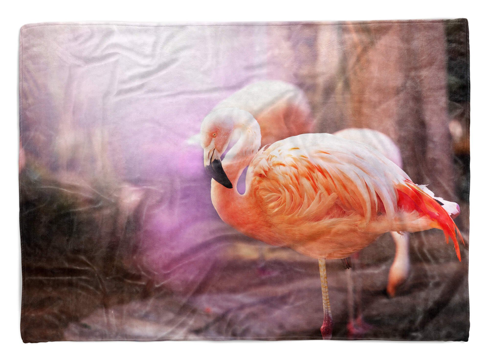 Strandhandtuch Sinus Kunstvoll, Saunatuch Tiermotiv Handtuch Art Kuscheldecke Flamingo Baumwolle-Polyester-Mix Handtuch Handtücher mit (1-St),