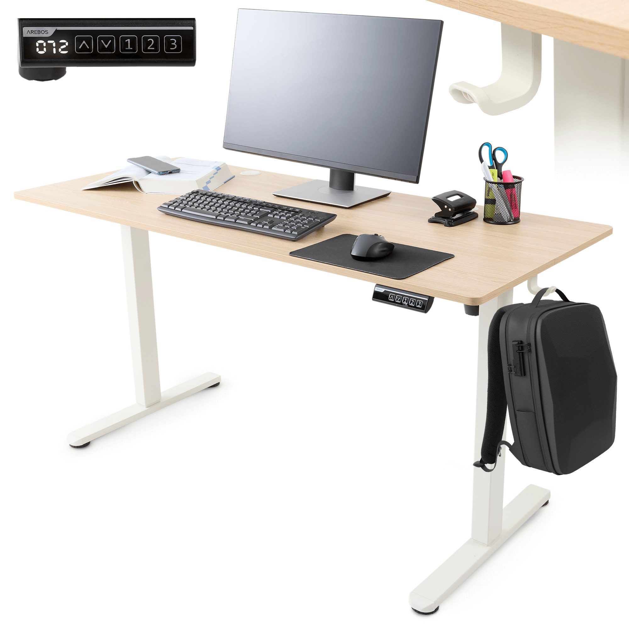 Arebos Schreibtisch Computer-Bürotisch 120 x 60 cm, elektrisch Memory-Funkt günstig online kaufen