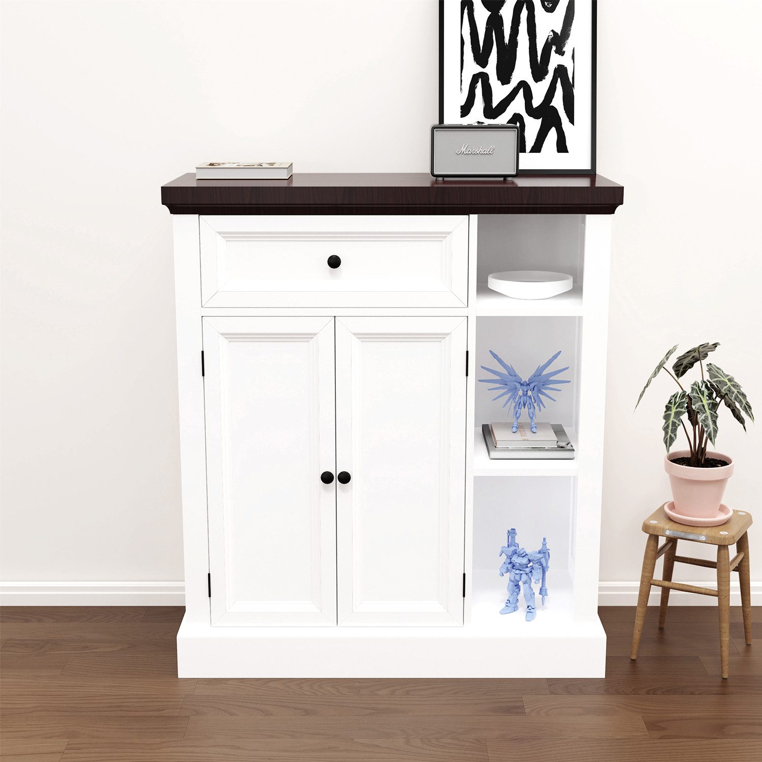 oyajia Badkommode Badezimmerschrank mit Schublade & verstellbaren Einlegeböden (Unterschrank Badschrank Badezimmermöbel, 75 x 30 x 80 cm) – Bild 2 von 5