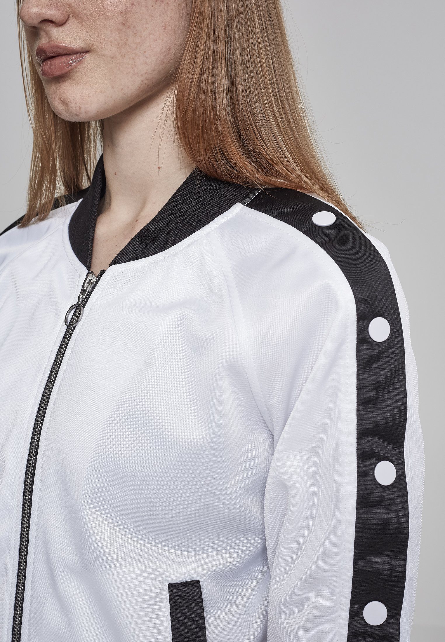 Strickfleecejacke CLASSICS URBAN Jacket (1-St) Track Up Damen Button white/black/white Ladies