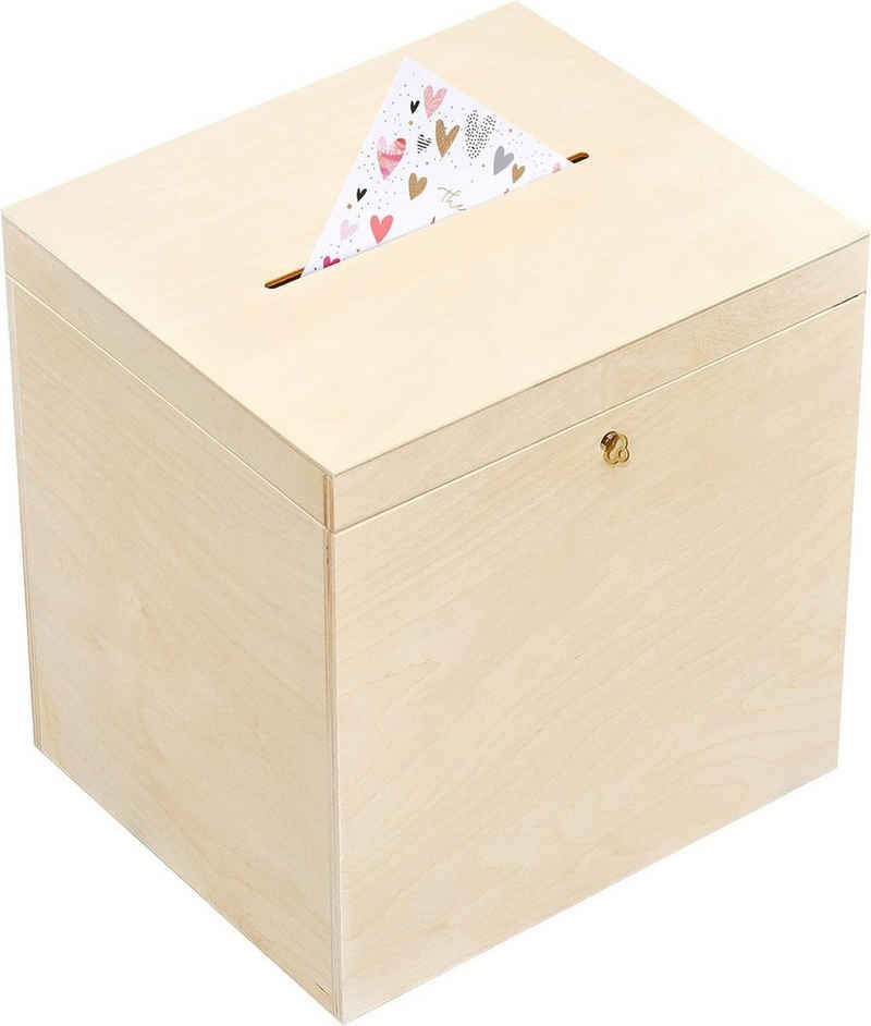 Creative Deco Dekokiste Kartenbox Hochzeit 29x25x30 cm Geschenkkarten Box Geldbox Briefbox, mit Deckel, Schloss und Schlüssel