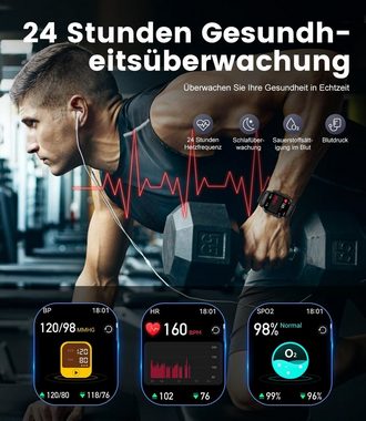 Lige Herren's Militärische Telefonfunktion 400mAh Wasserdicht Smartwatch (1,96 Zoll, Android/iOS), mit 100+ Sportmodi Aktivitätstracker,Herzfrequenz-/SpO2-Überwachung