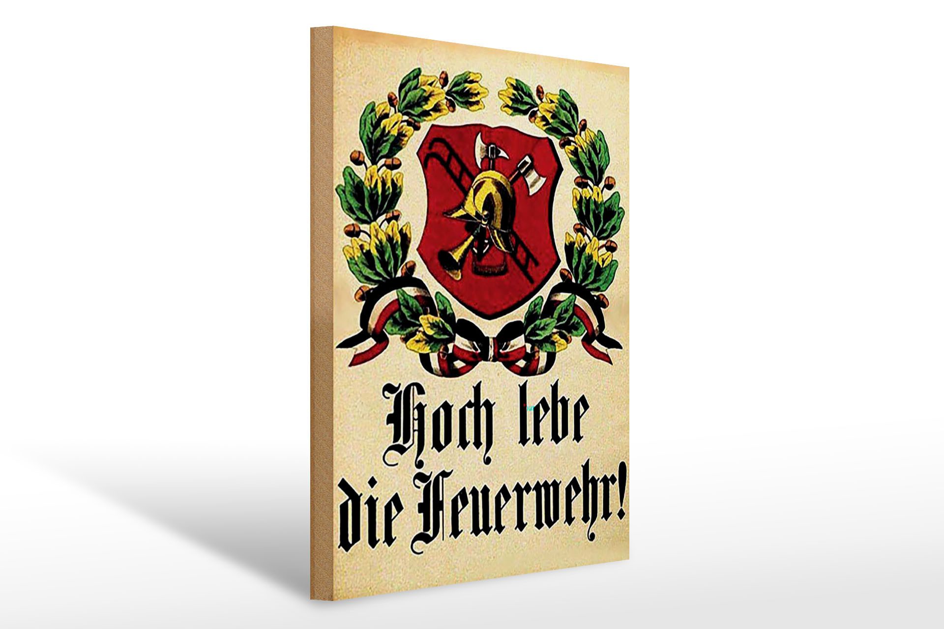 Femer GmbH Holzbild Retro 30x40 cm hoch lebe die Feuerwehr, (1 St), Glatte Holzfaserplatte (MDF), vorn beschichtet