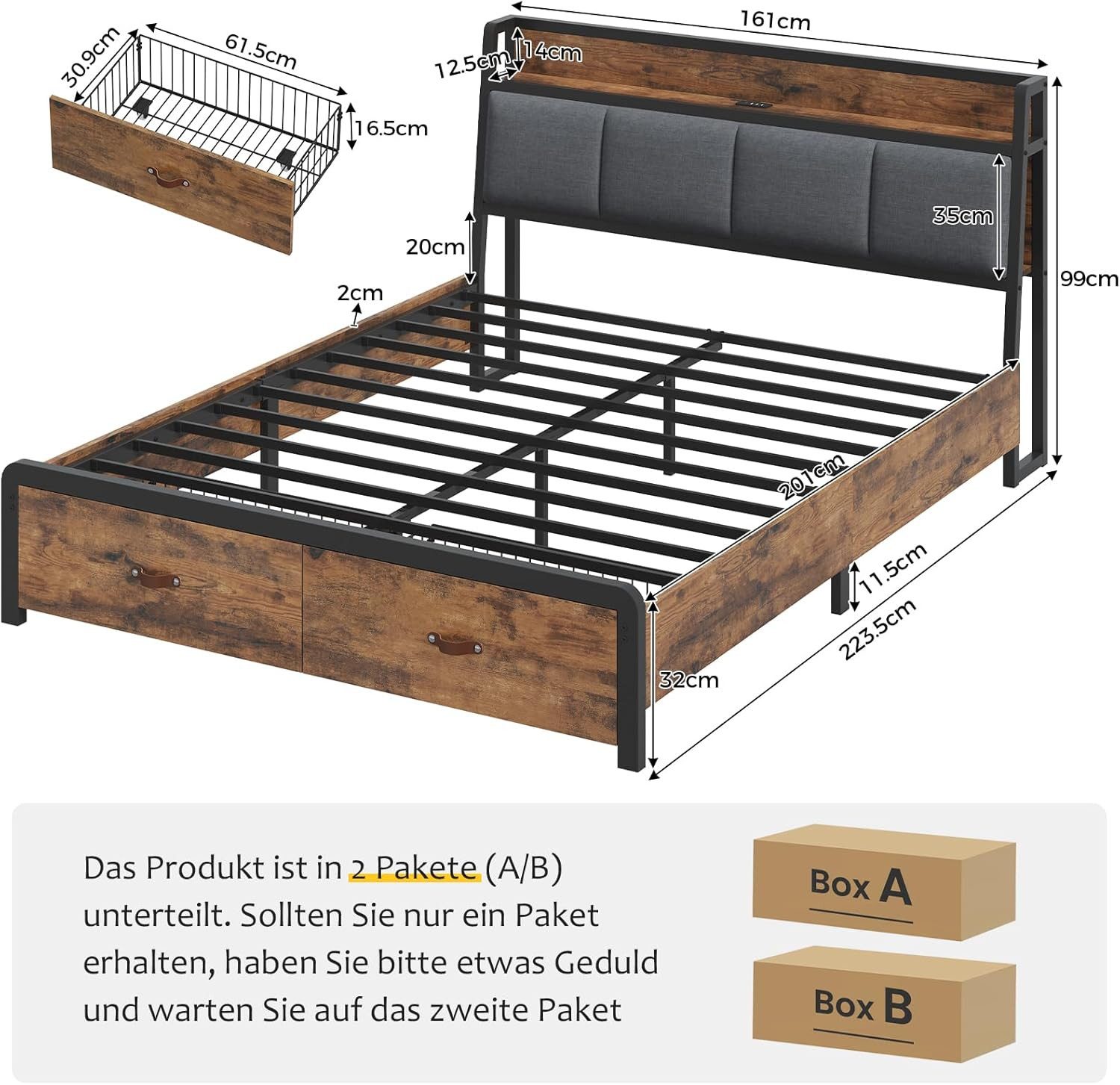KIMENICH Metallbett Bettgestell mit Ladestation und günstig online kaufen