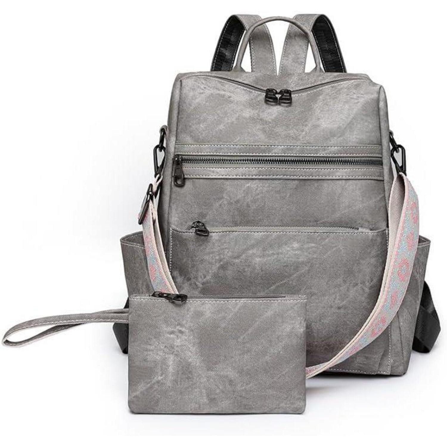 LuxusKollektion Freizeitrucksack Rucksack Frauen Wasserdicht Antidiebstahl PU Leichtgewicht Grau
