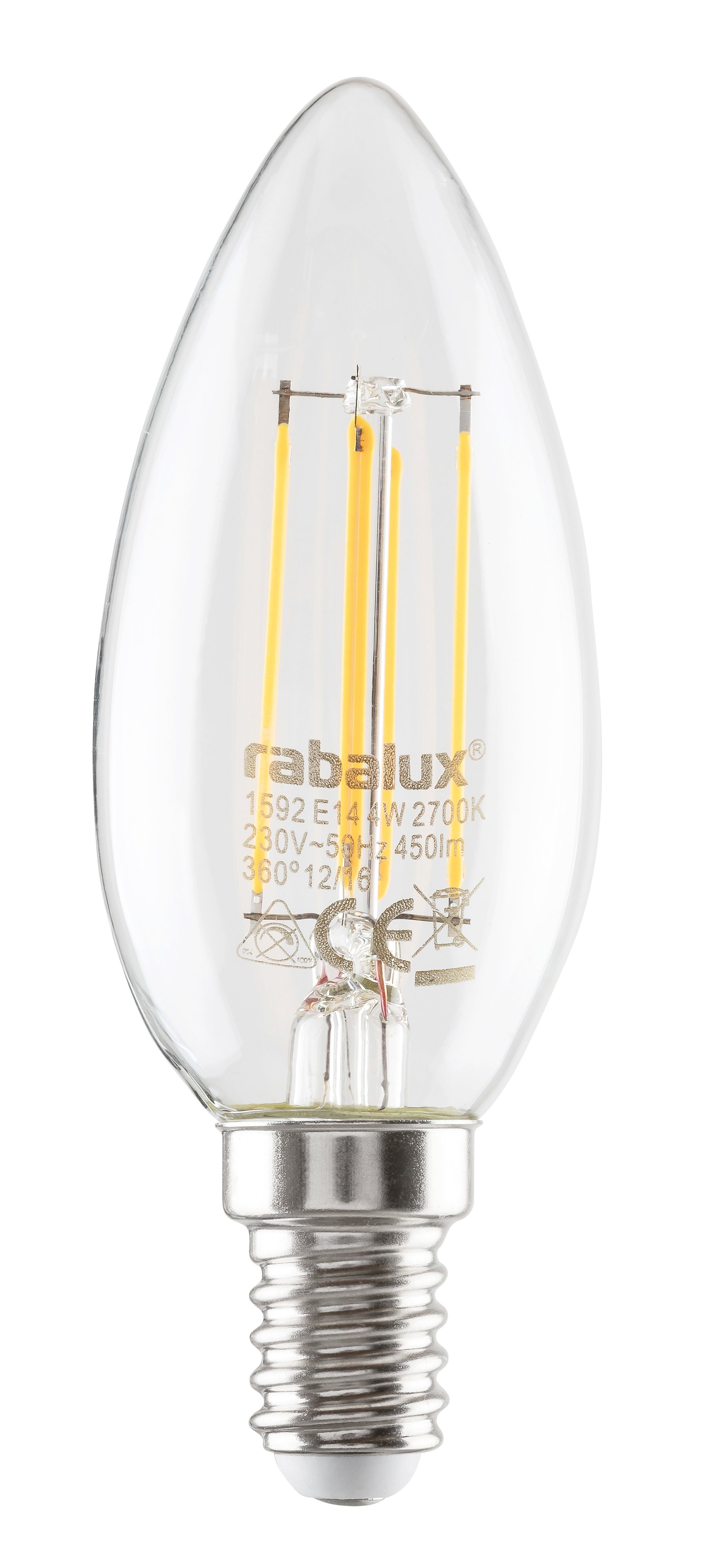Rabalux LED-Filament Filament C35 Kerze transparent, E14, warmweiß
