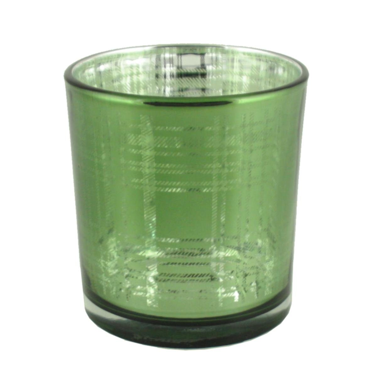 Windlicht Mars & More Glas-Teelicht grüne Karos 8 cm hoch